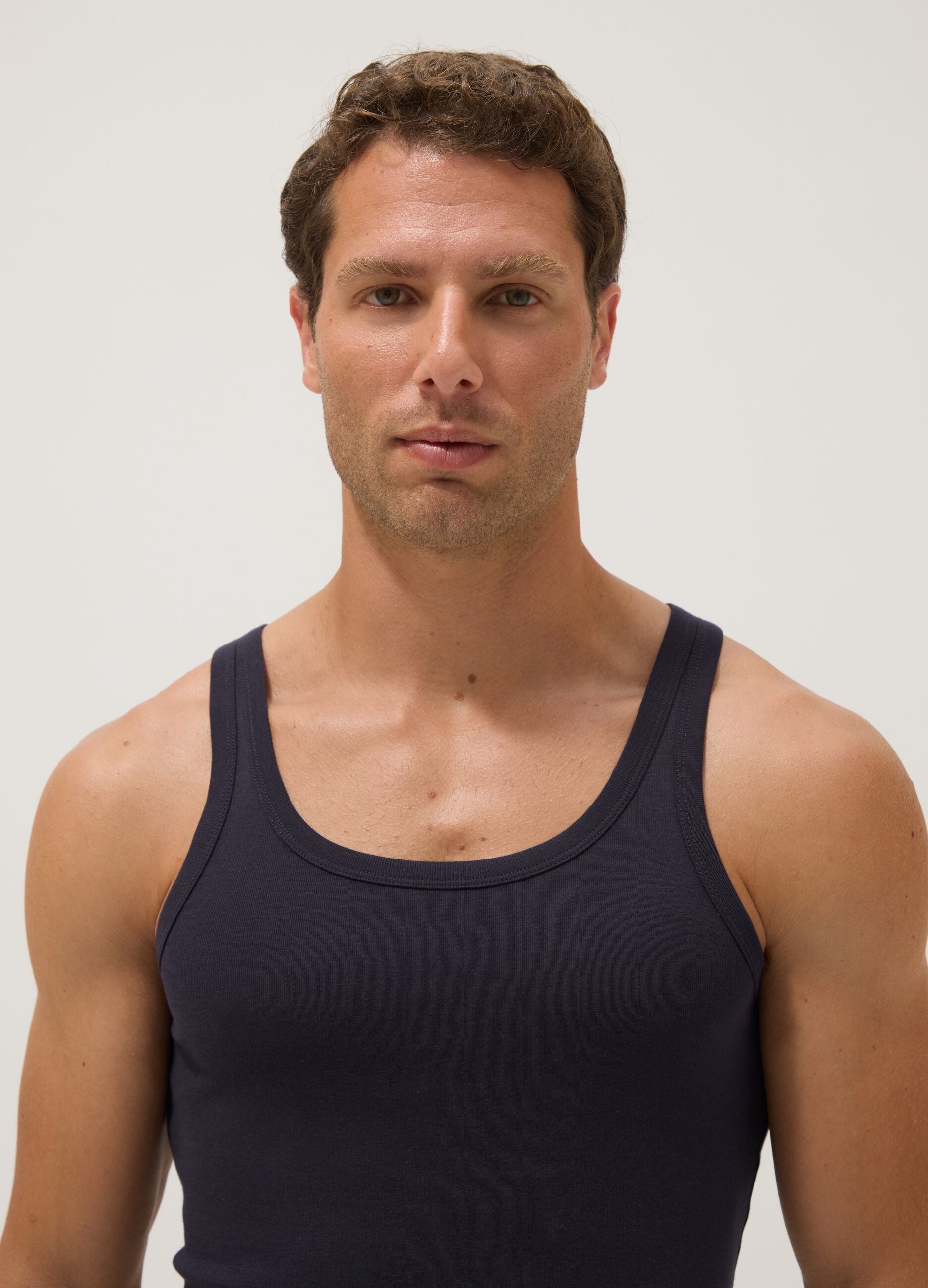 Blue pure cotton tank top regular fit