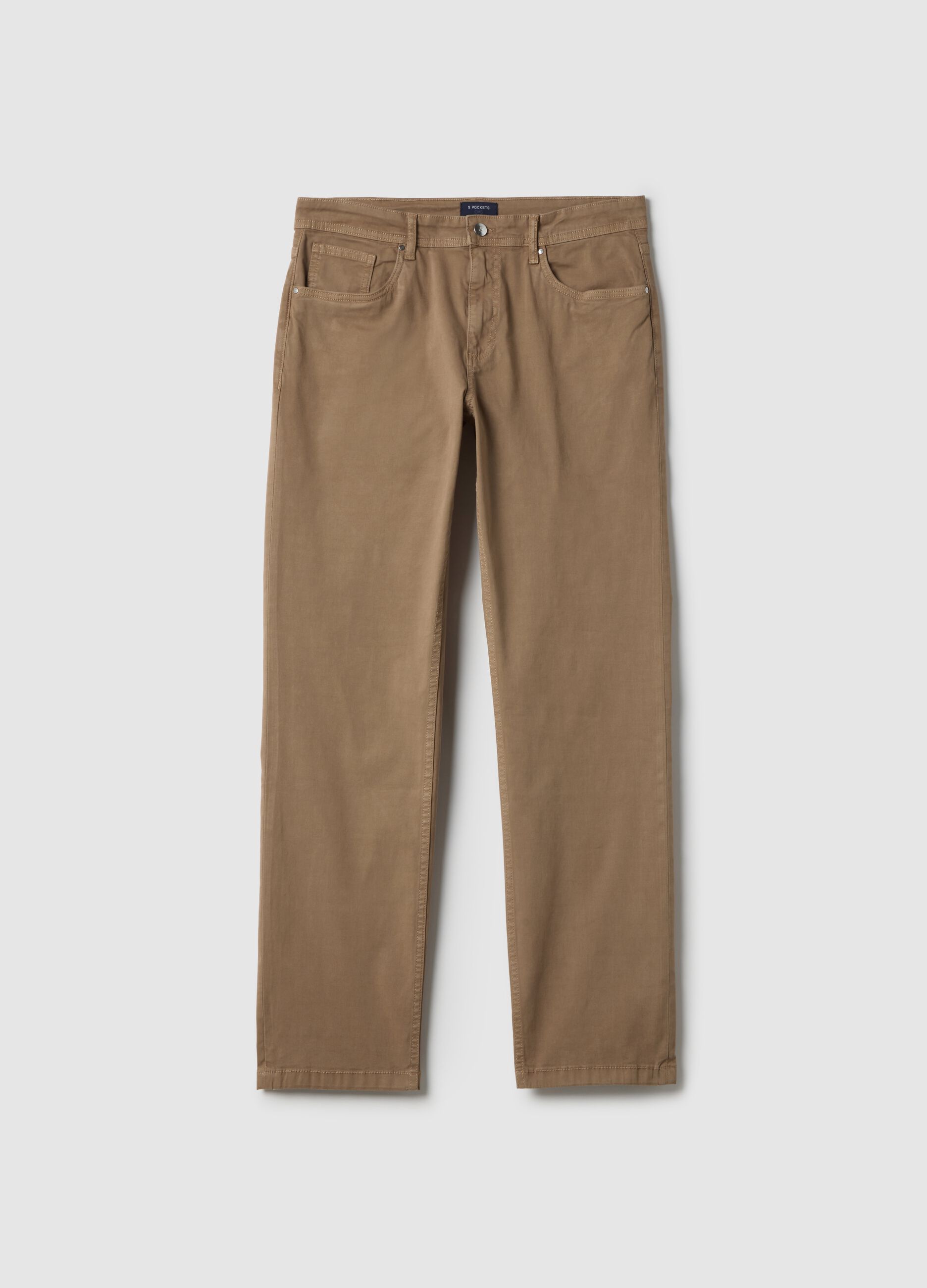 Brown stretch cotton trousers regular fit