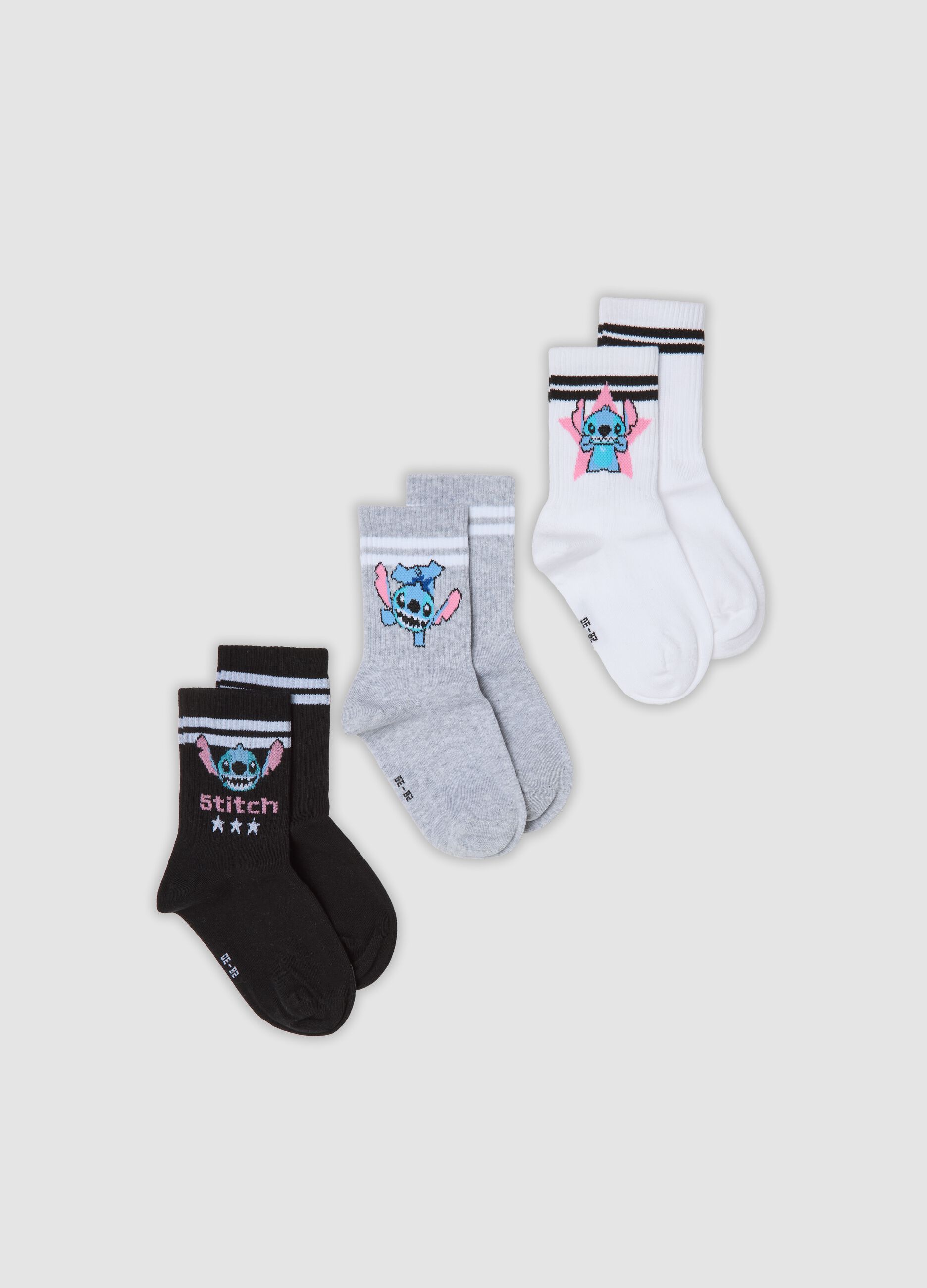 3-pack of multicolour mid-calf socks in stretch organic cotton with Stitch print