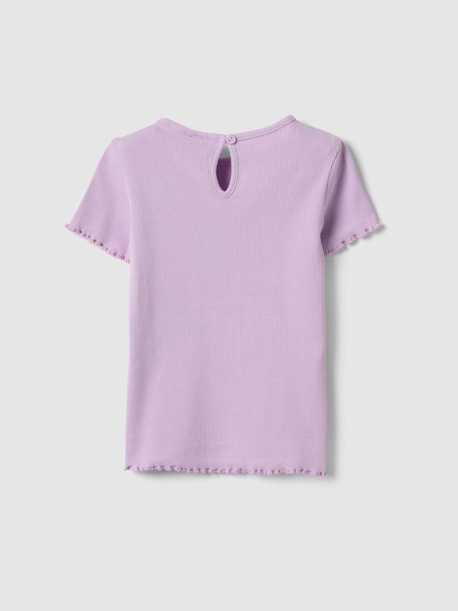T-shirt in cotone elasticizzato viola da bimba con disegni_1
