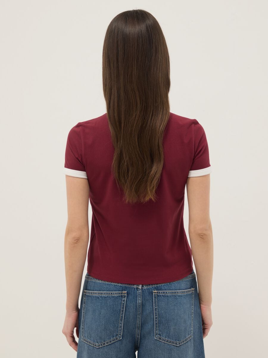 Red stretch cotton regular fit t-shirt with print_3