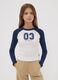 Blue stretch cotton T-shirt with contrast sleeves for girls_2