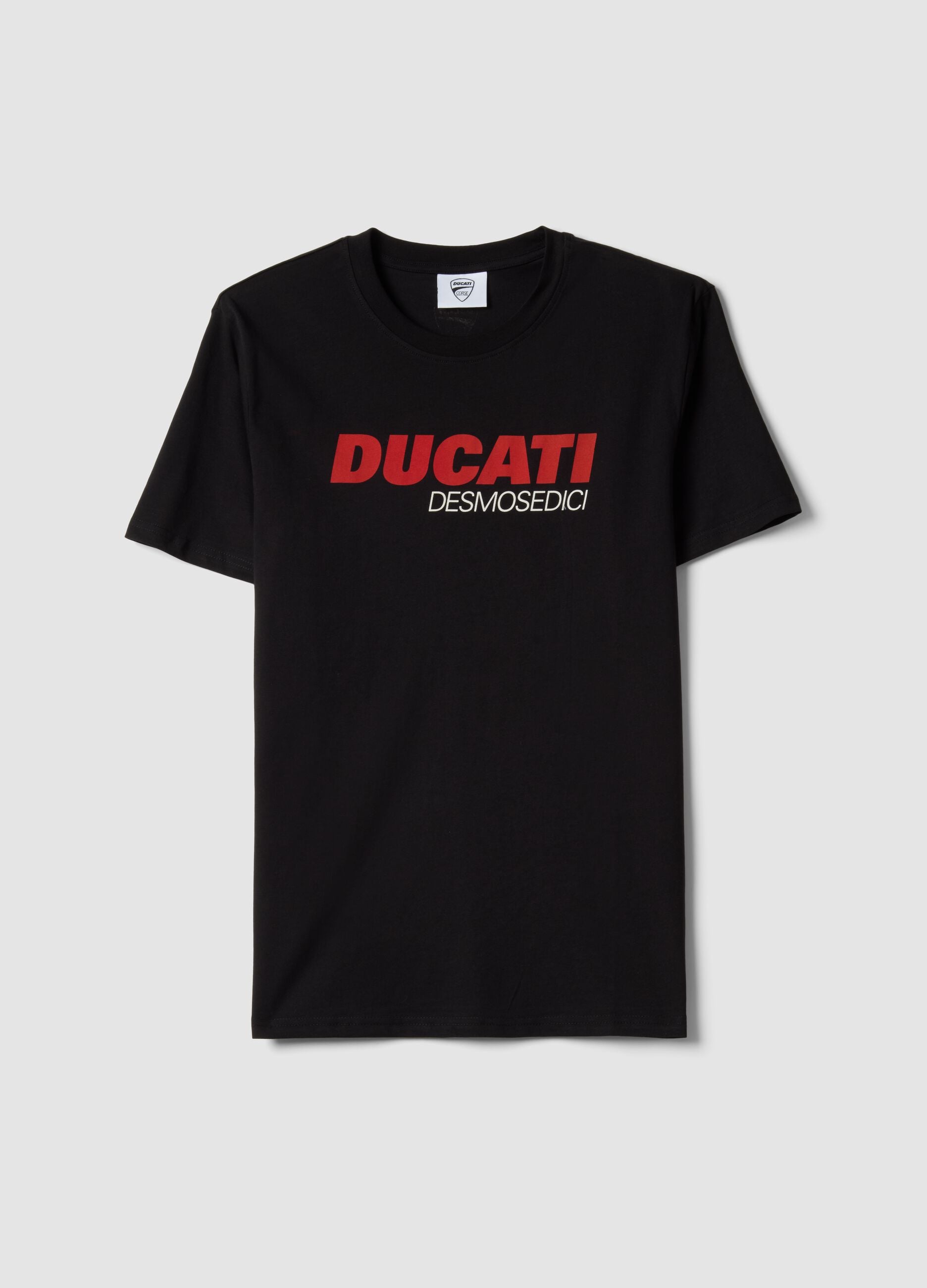 Black regular fit pure cotton T-shirt with Ducati print