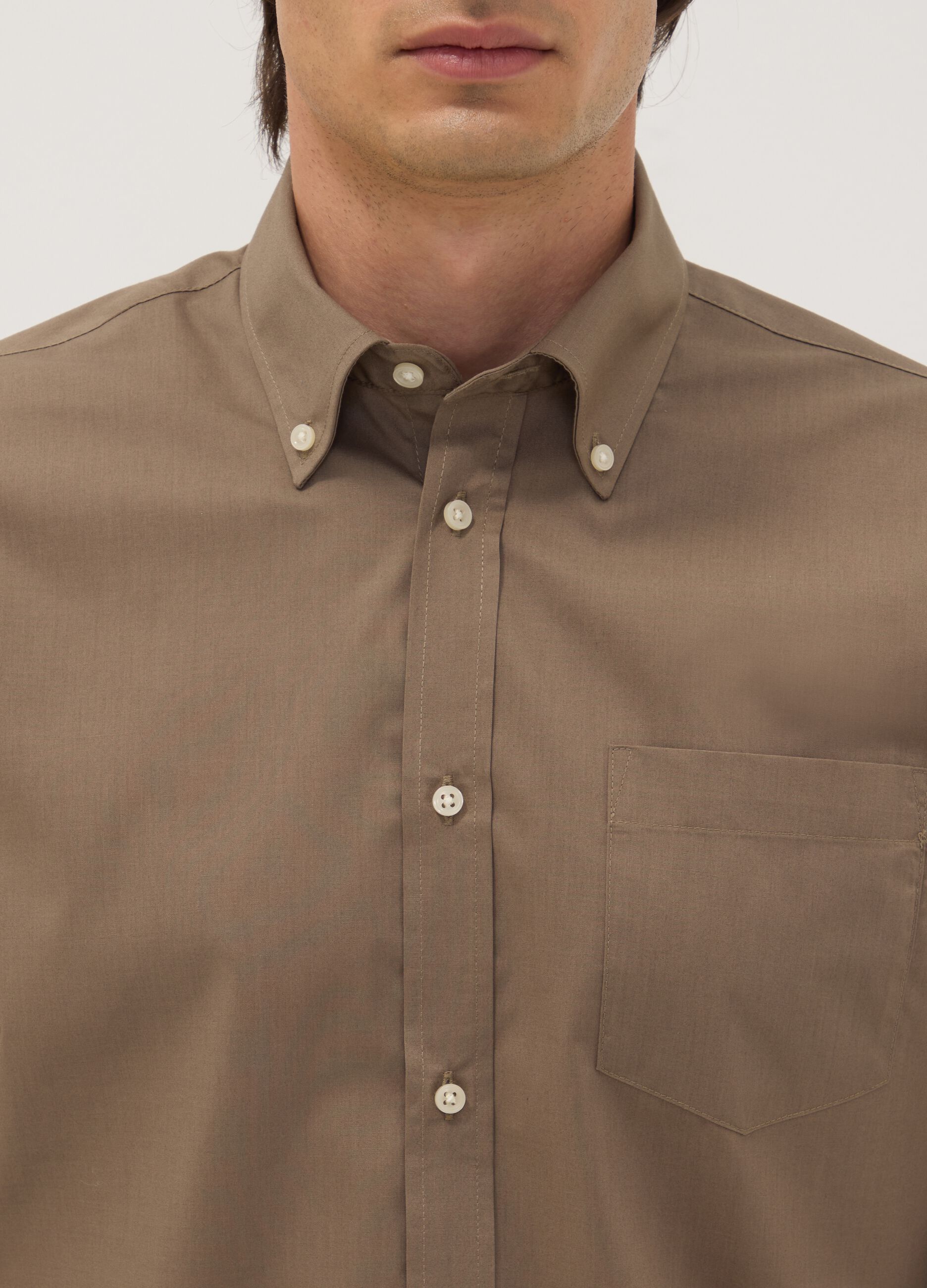 Brown regular-fit easy-iron button-down collar shirt