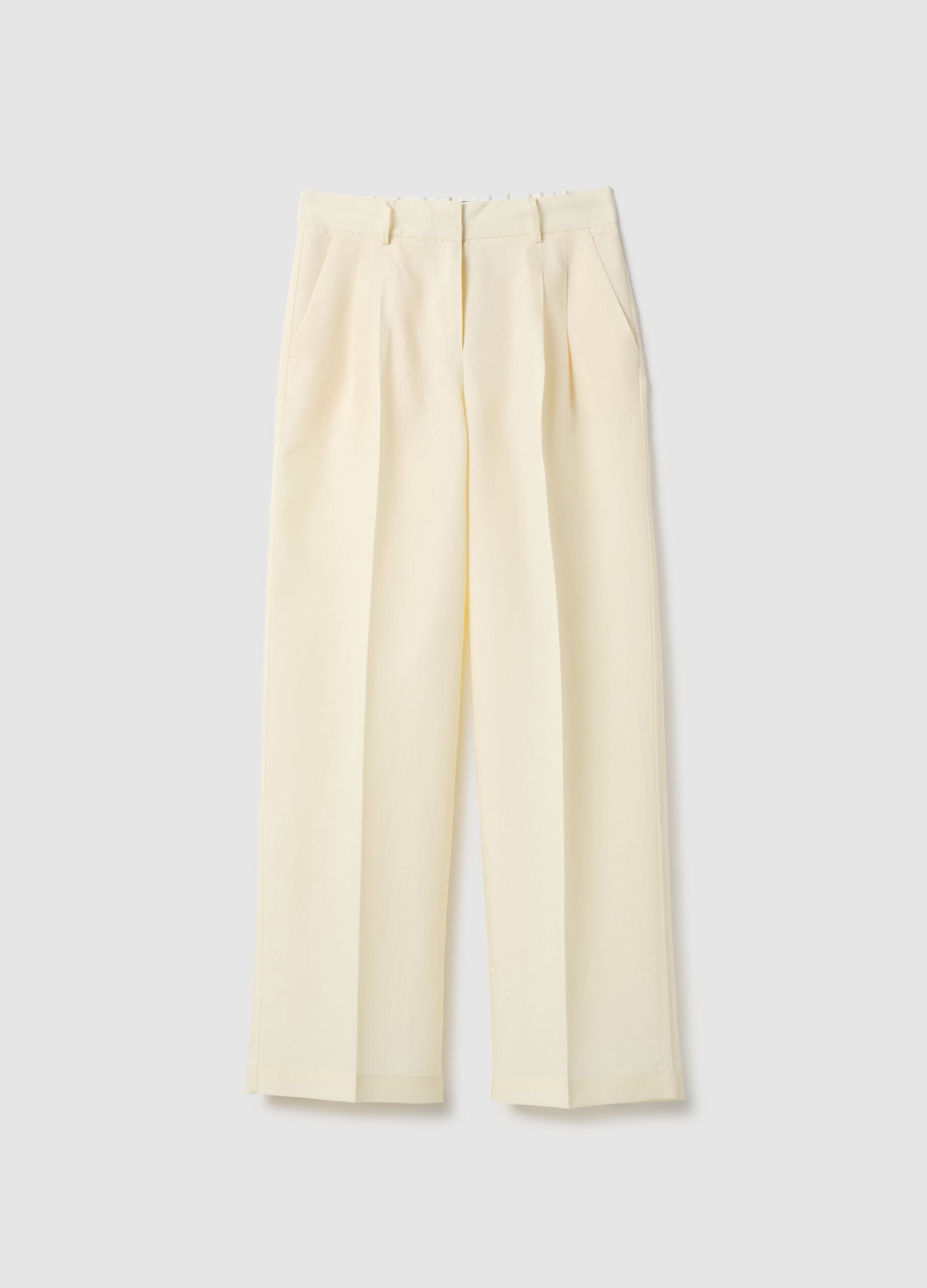 Elegant beige Lyocell and linen wide leg trousers