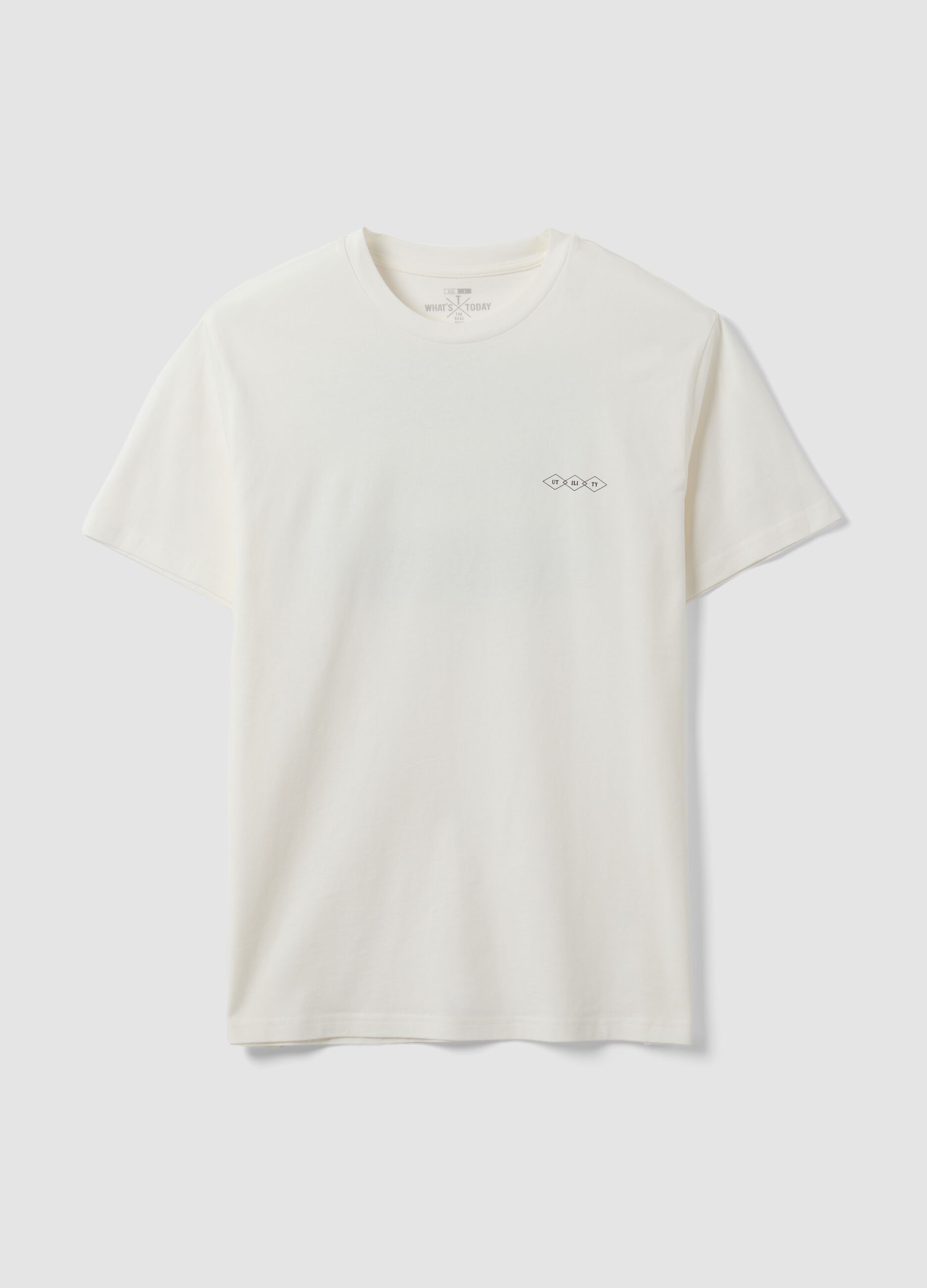 White pure cotton jersey T-shirt with graphic print, regular fit