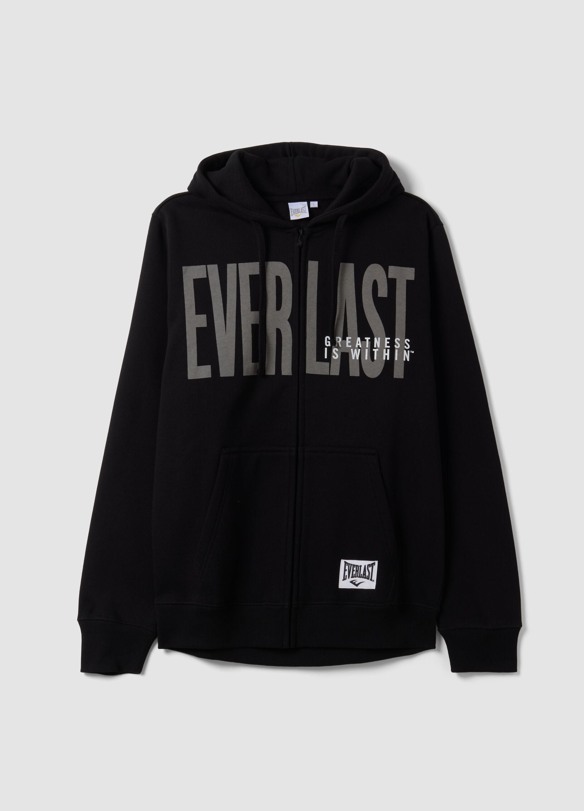 Black cotton-blend zip-up hoodie