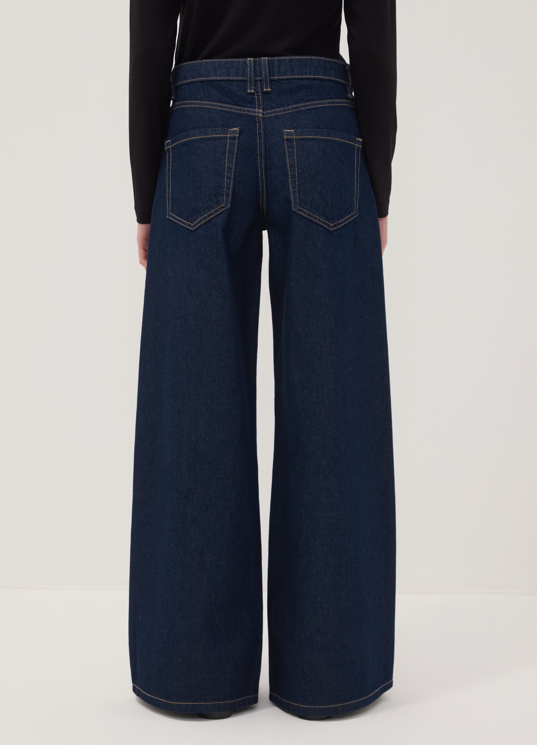 Dark blue low-rise wide-leg pure cotton jeans