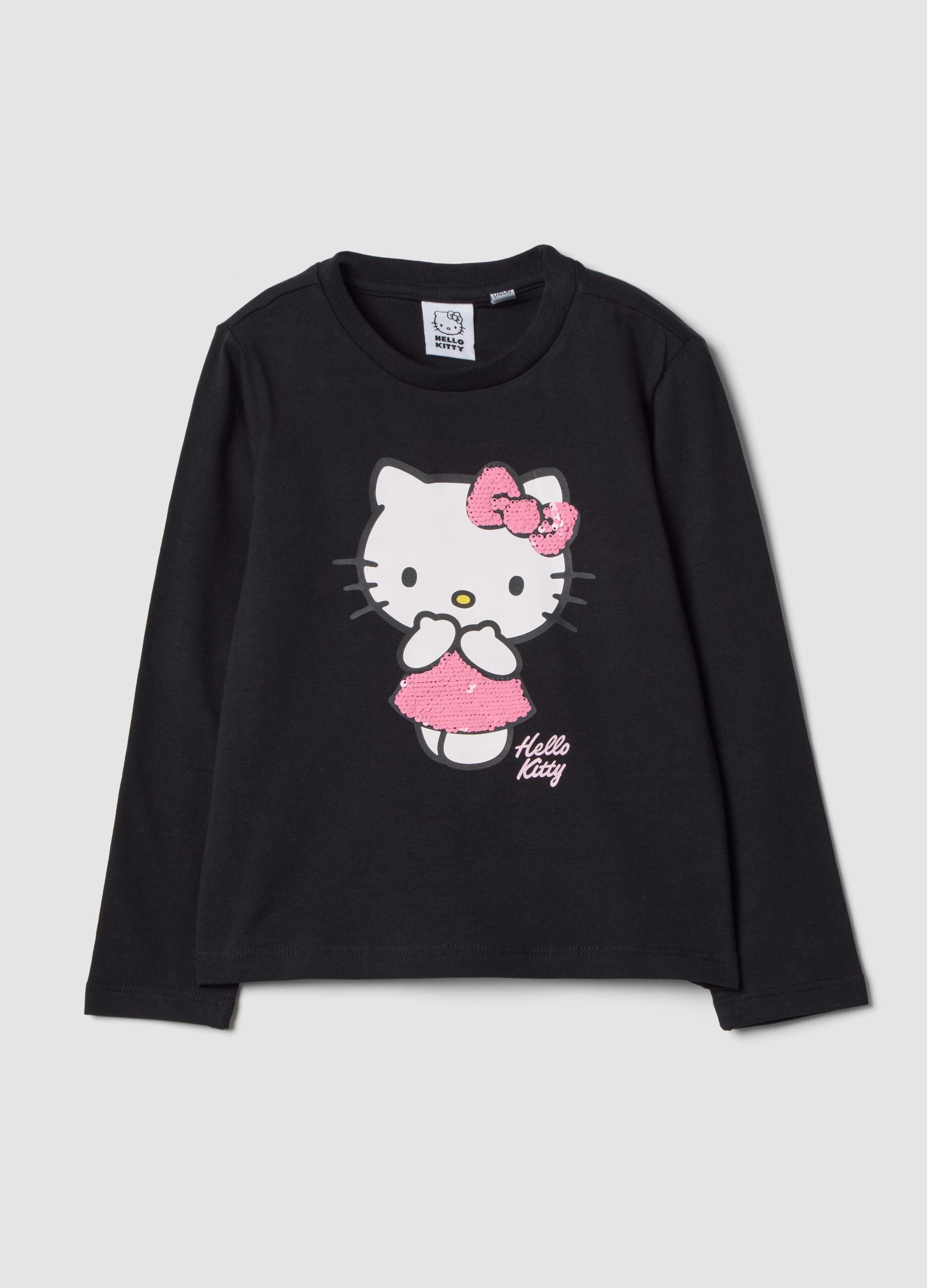 Girls&rsquo; black stretch cotton Hello Kitty print T-shirt