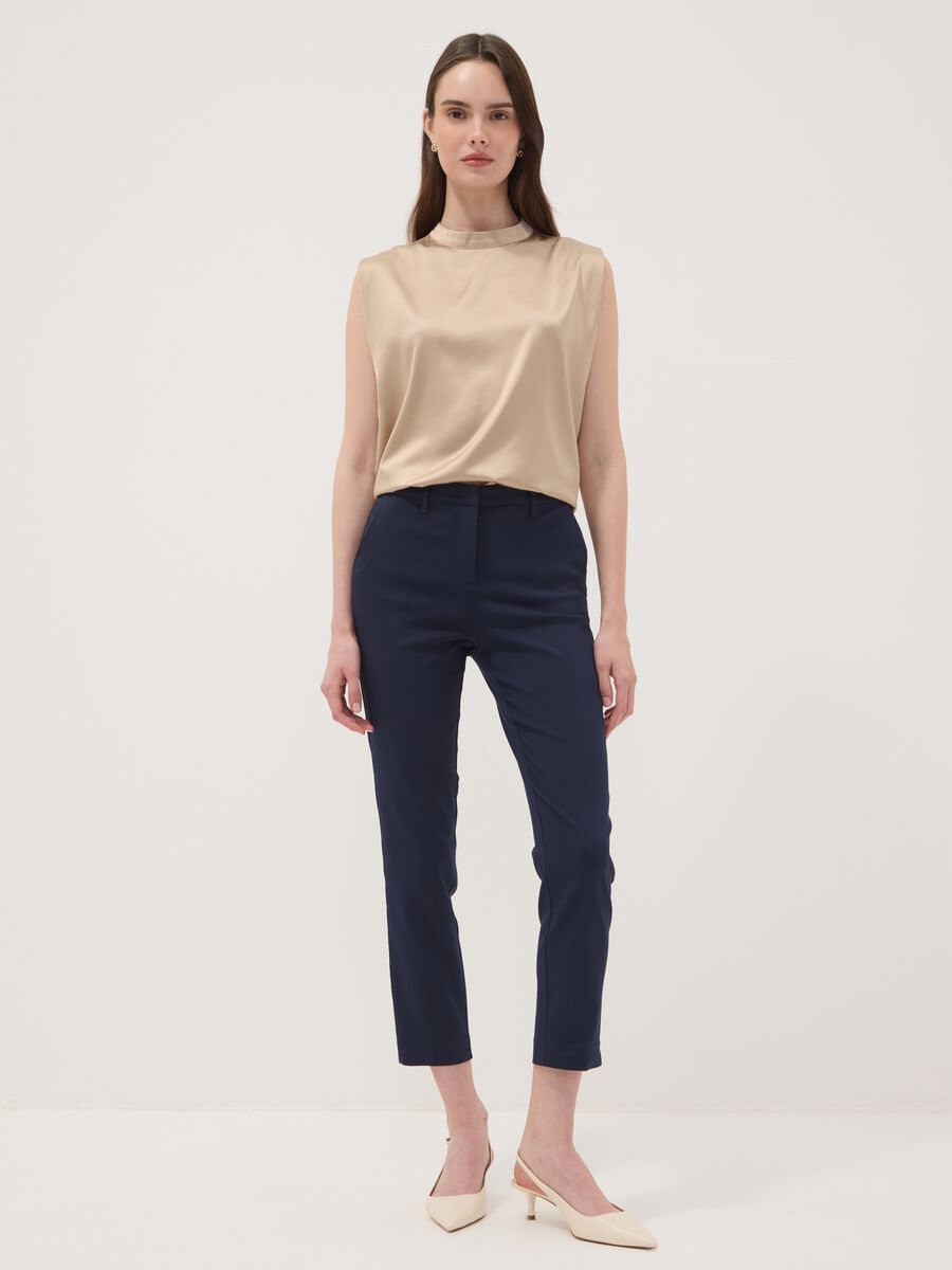 Blue slim-fit stretch viscose chino trousers_0