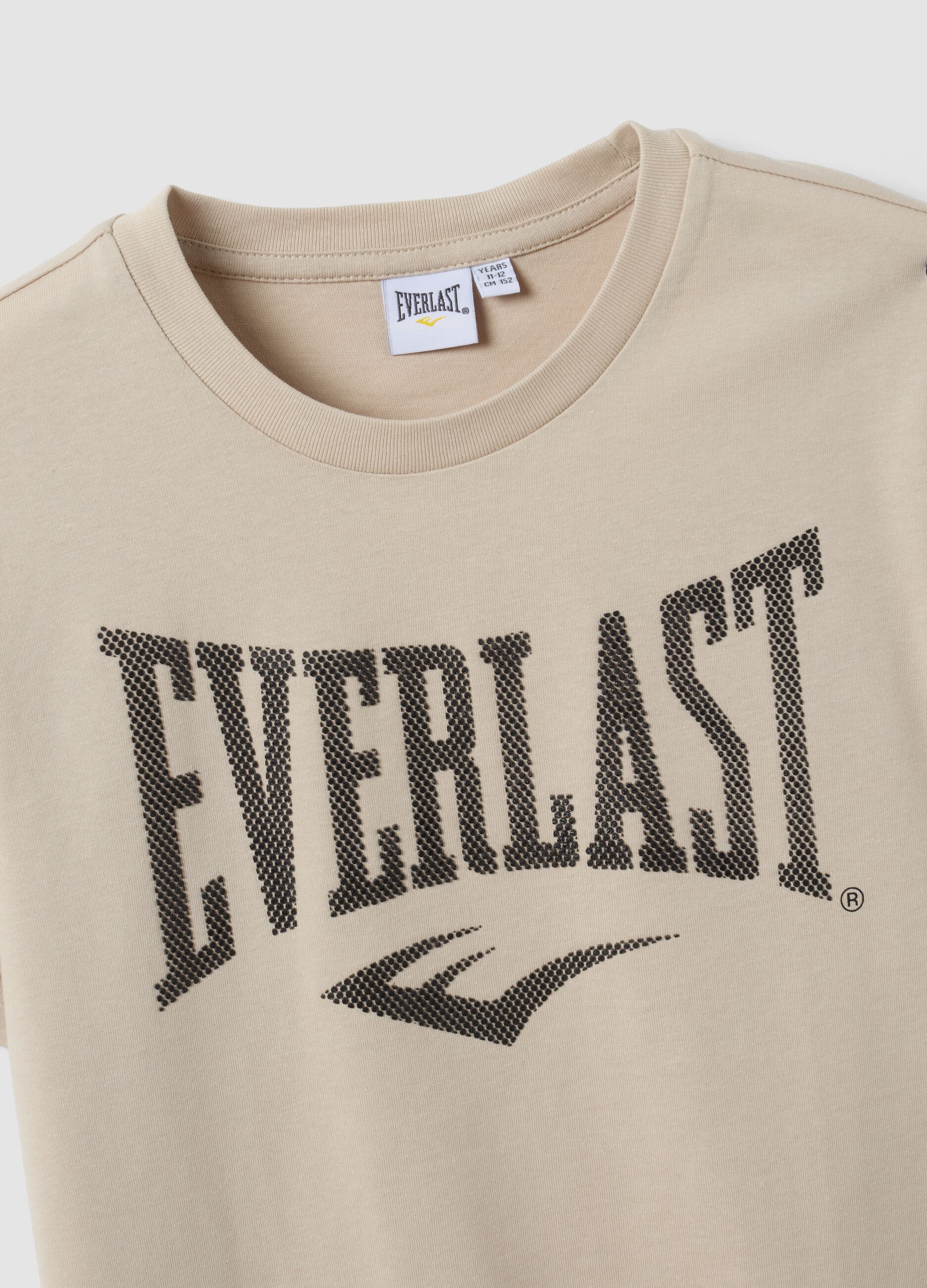Beige pure cotton T-shirt with front print, regular fit for boys