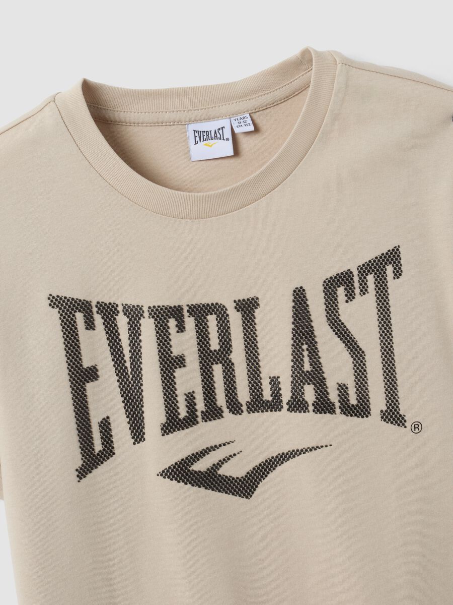 Beige pure cotton T-shirt with front print, regular fit for boys_1