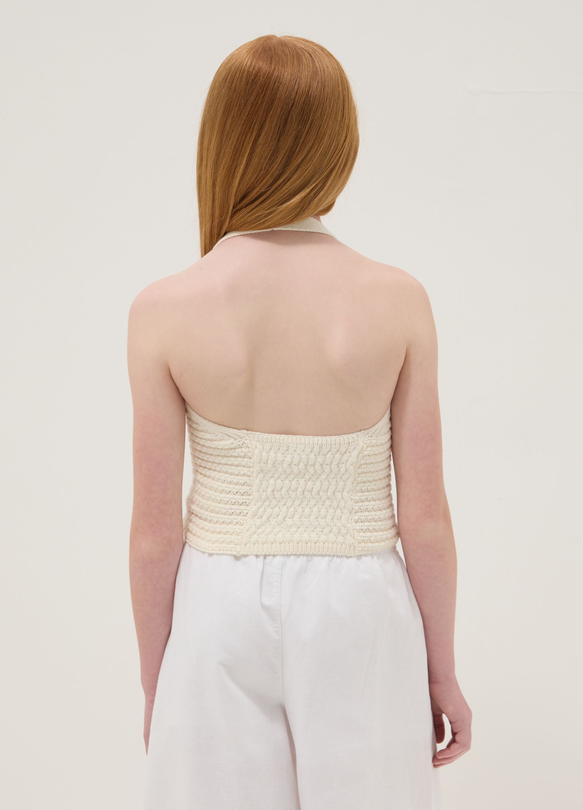 White cotton-blend knitted top