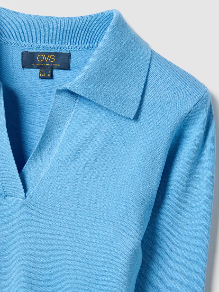 Regular fit blue viscose jumper with polo neck_5