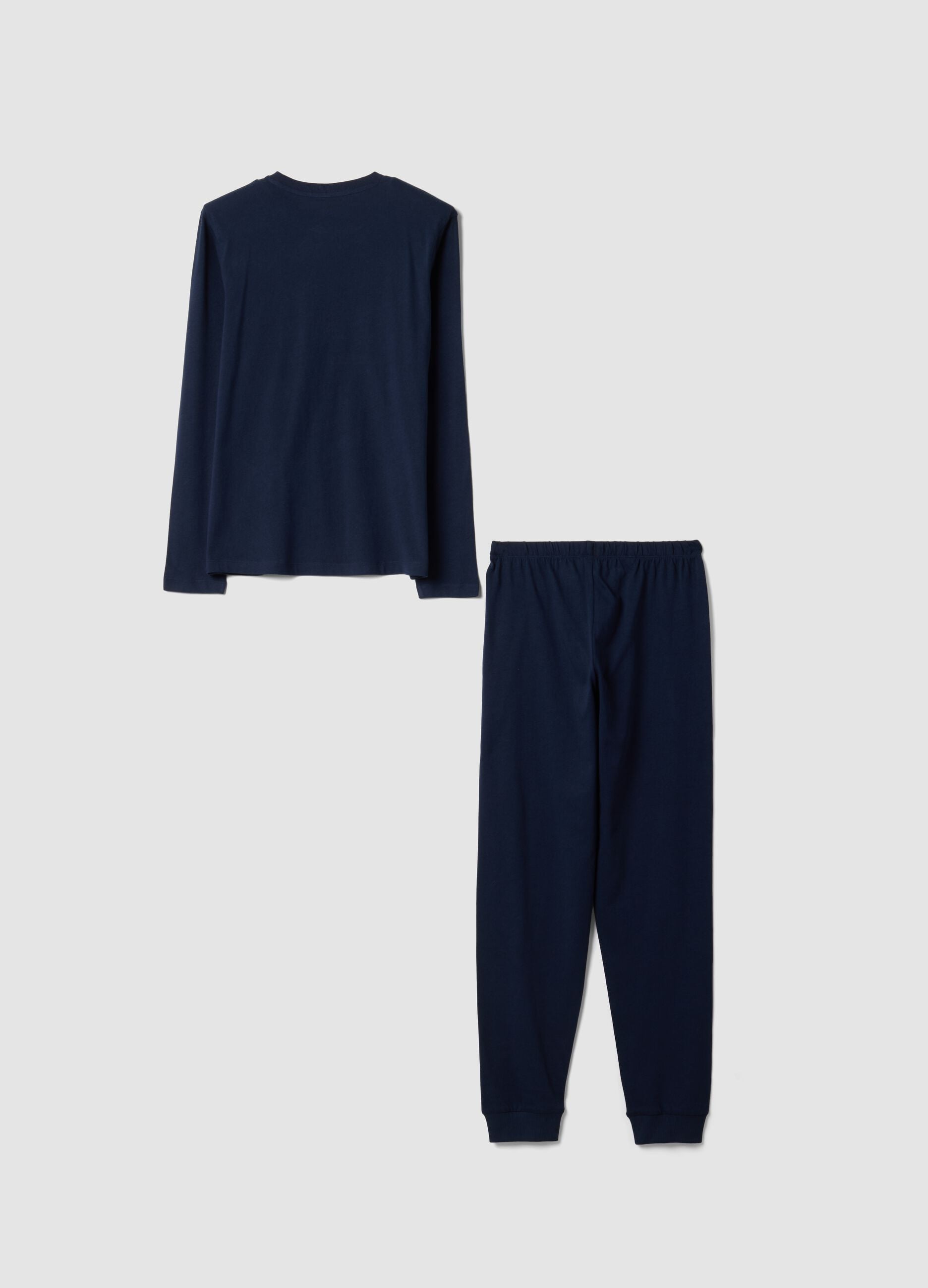 Blue pyjamas in 100% organic cotton with crew neck and print for boys