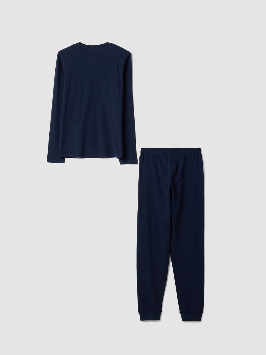 Blue pyjamas in 100% organic cotton with crew neck and print for boys_1