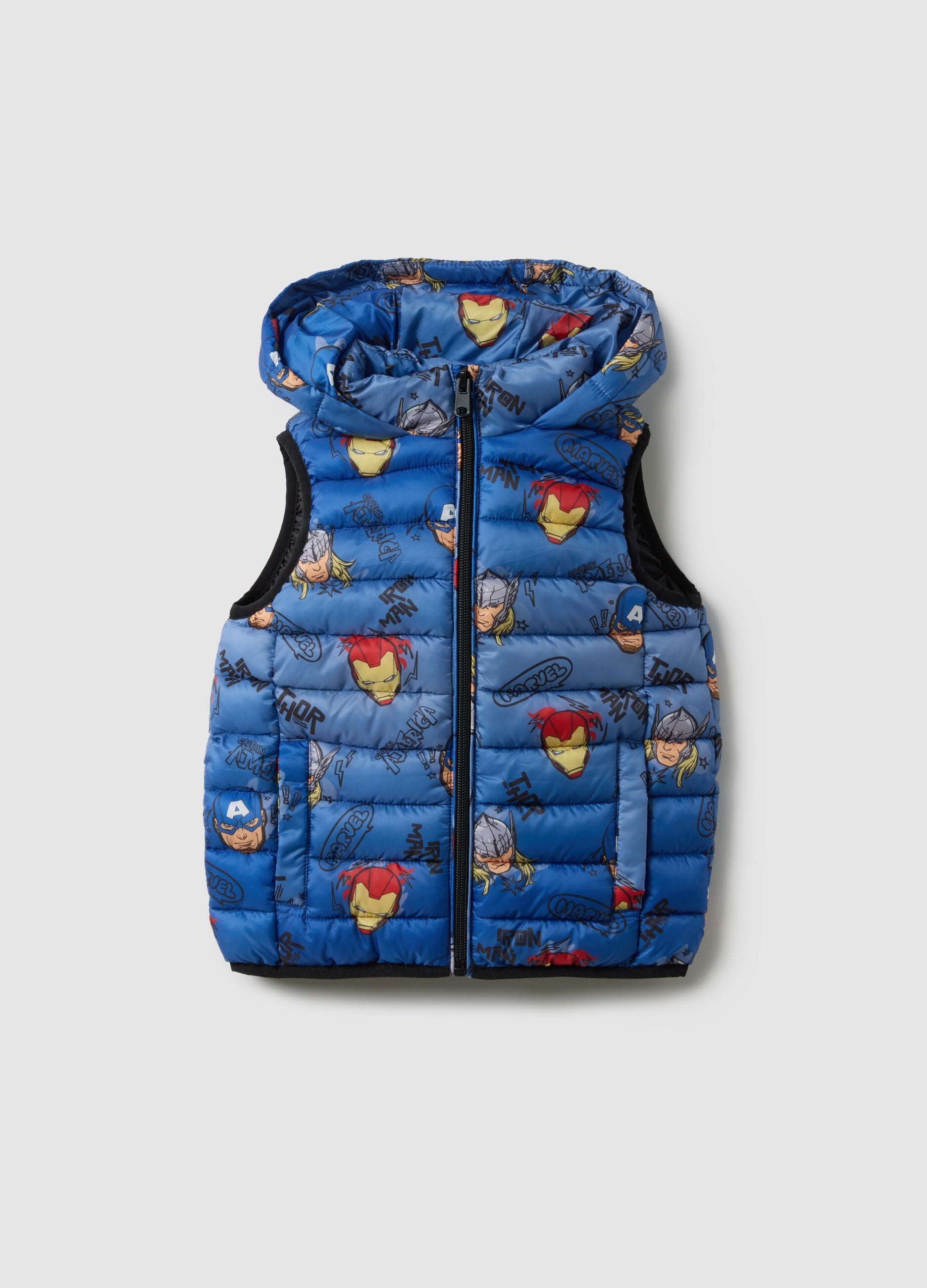 Child's multicolour padded waistcoat with regular fit, prints and zip