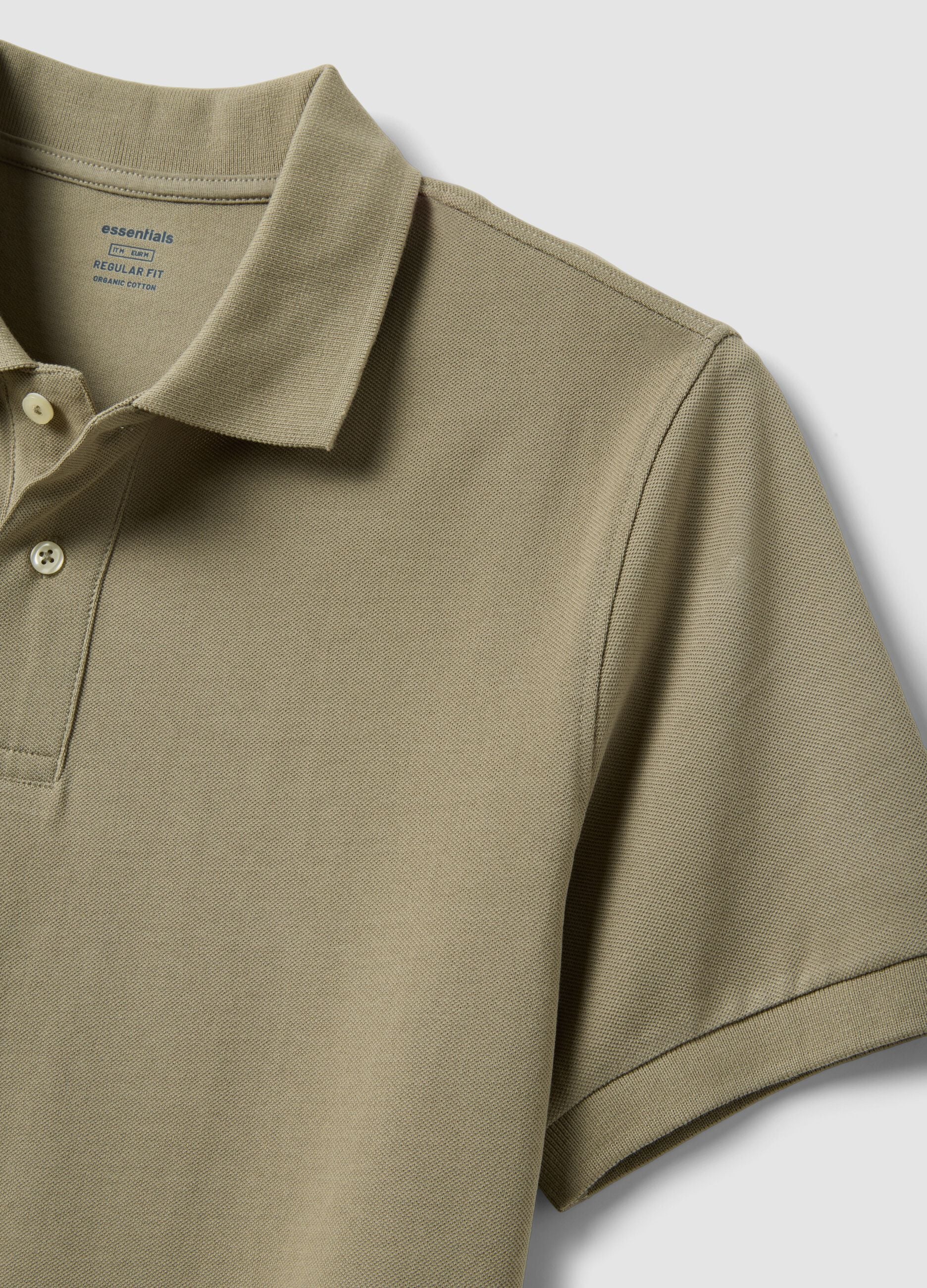 Beige short-sleeve organic cotton polo shirt, regular fit