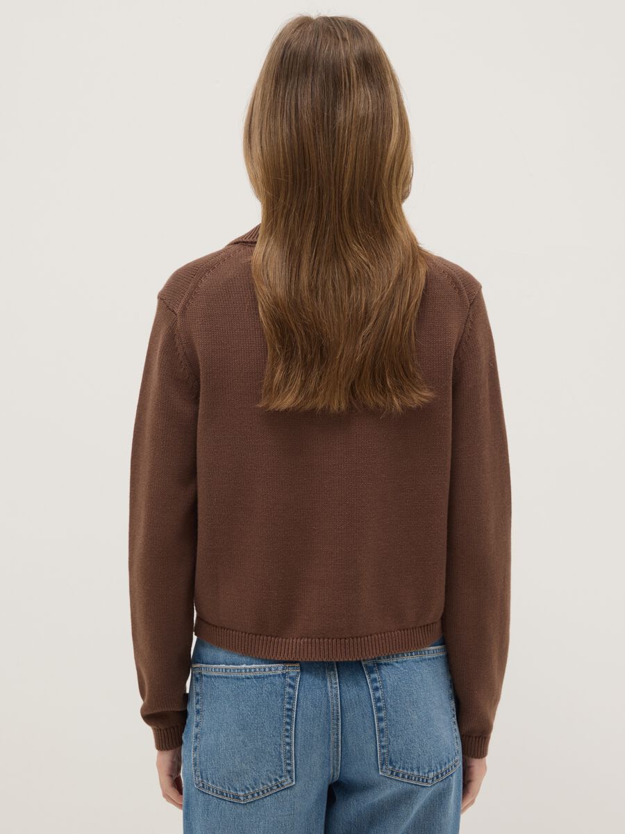 Brown cardigan with polo collar in pure cotton, regular fit_2