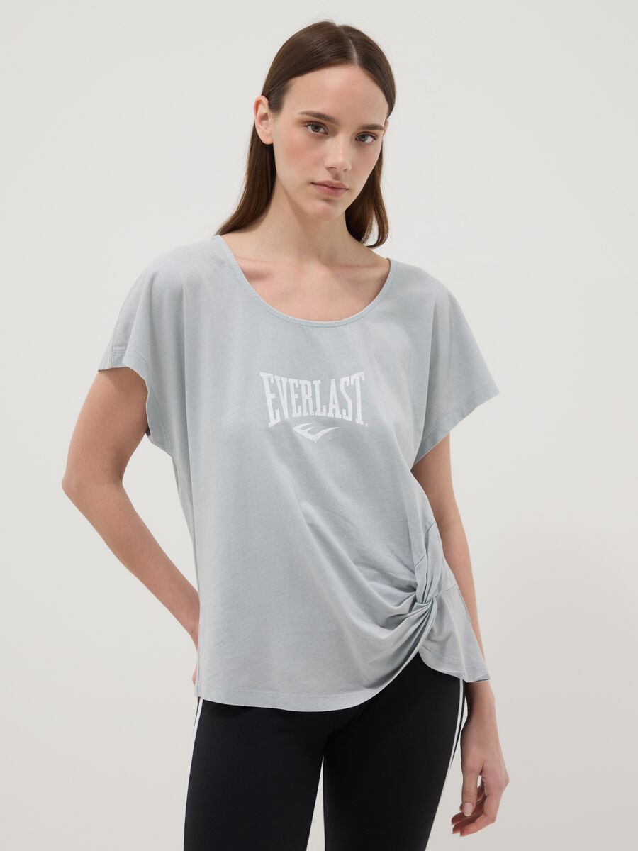 Grey pure cotton T-shirt with regular fit and knot detail_1