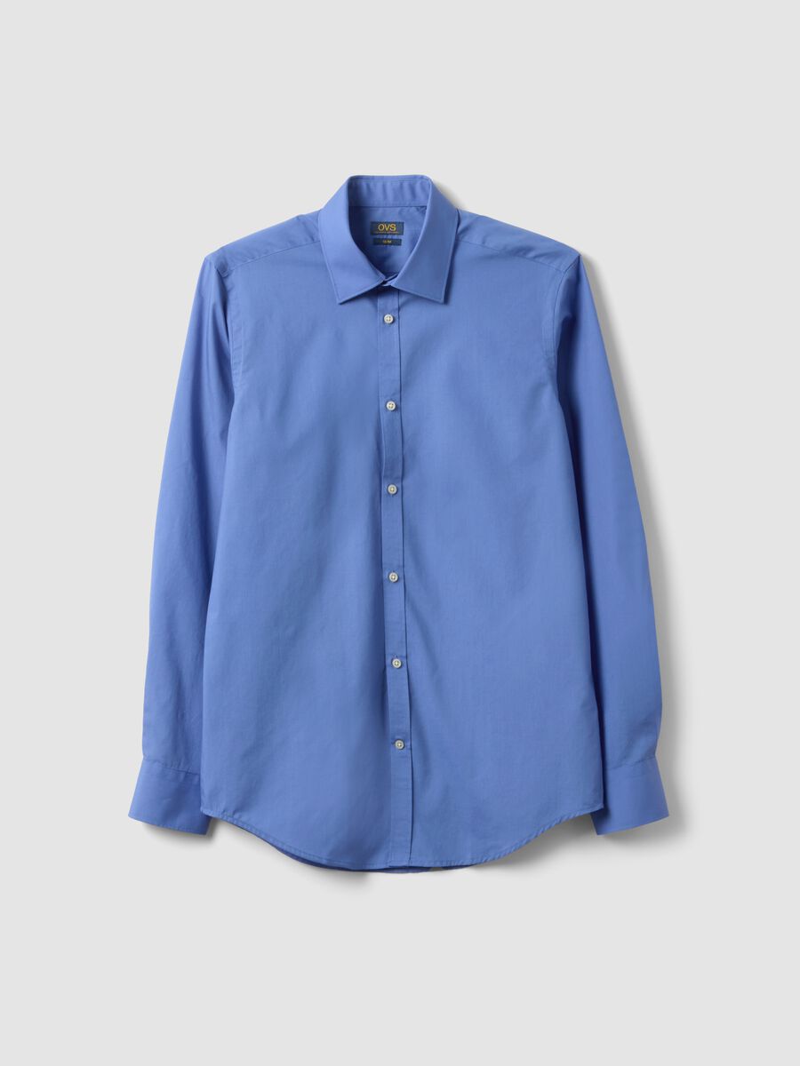 Blue slim-fit shirt with classic collar, easy-iron finish_4