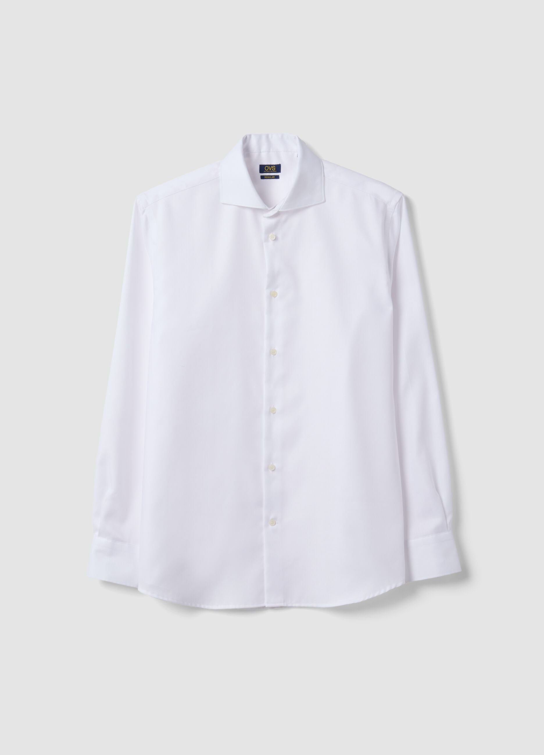 White pure cotton shirt with French collar, regular fit, non-iron