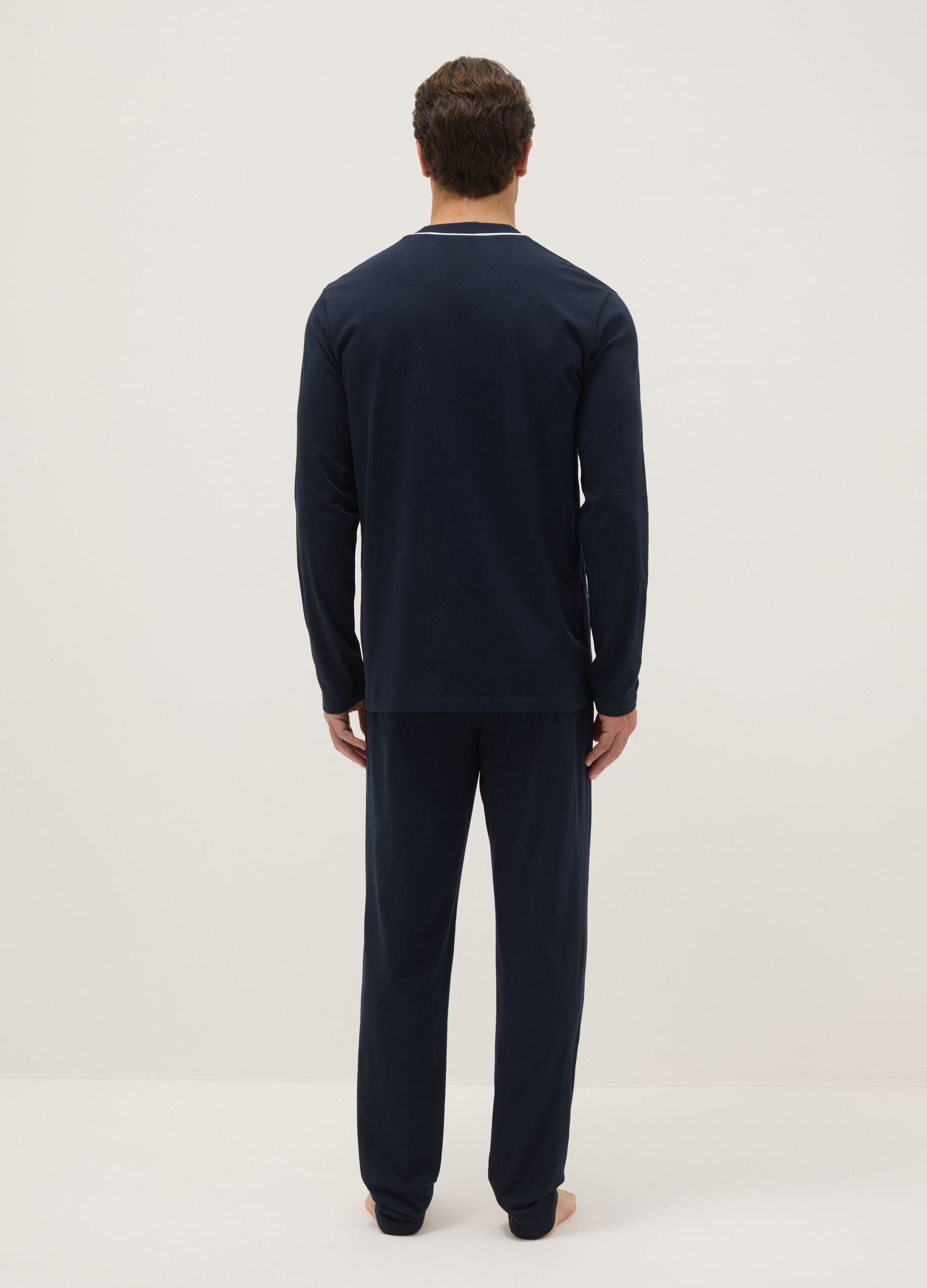 Pure cotton blue pyjamas, regular fit with contrast detailing