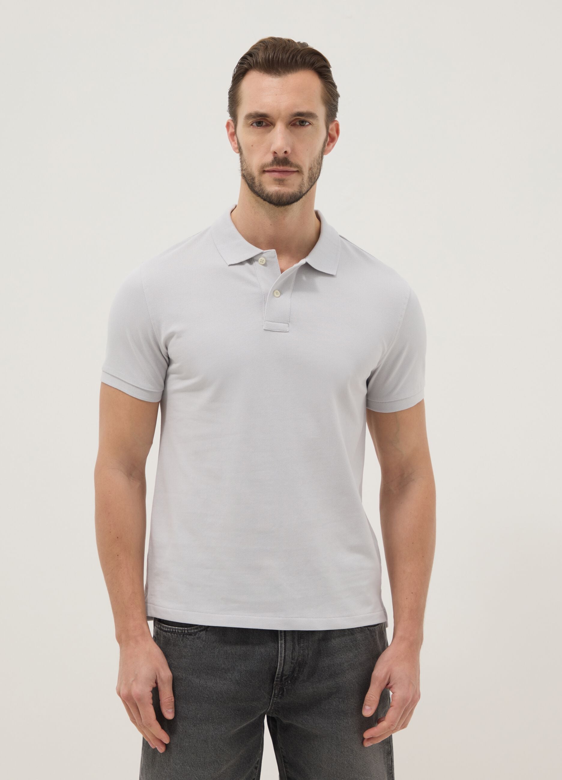 Grey slim fit short sleeve pure cotton polo