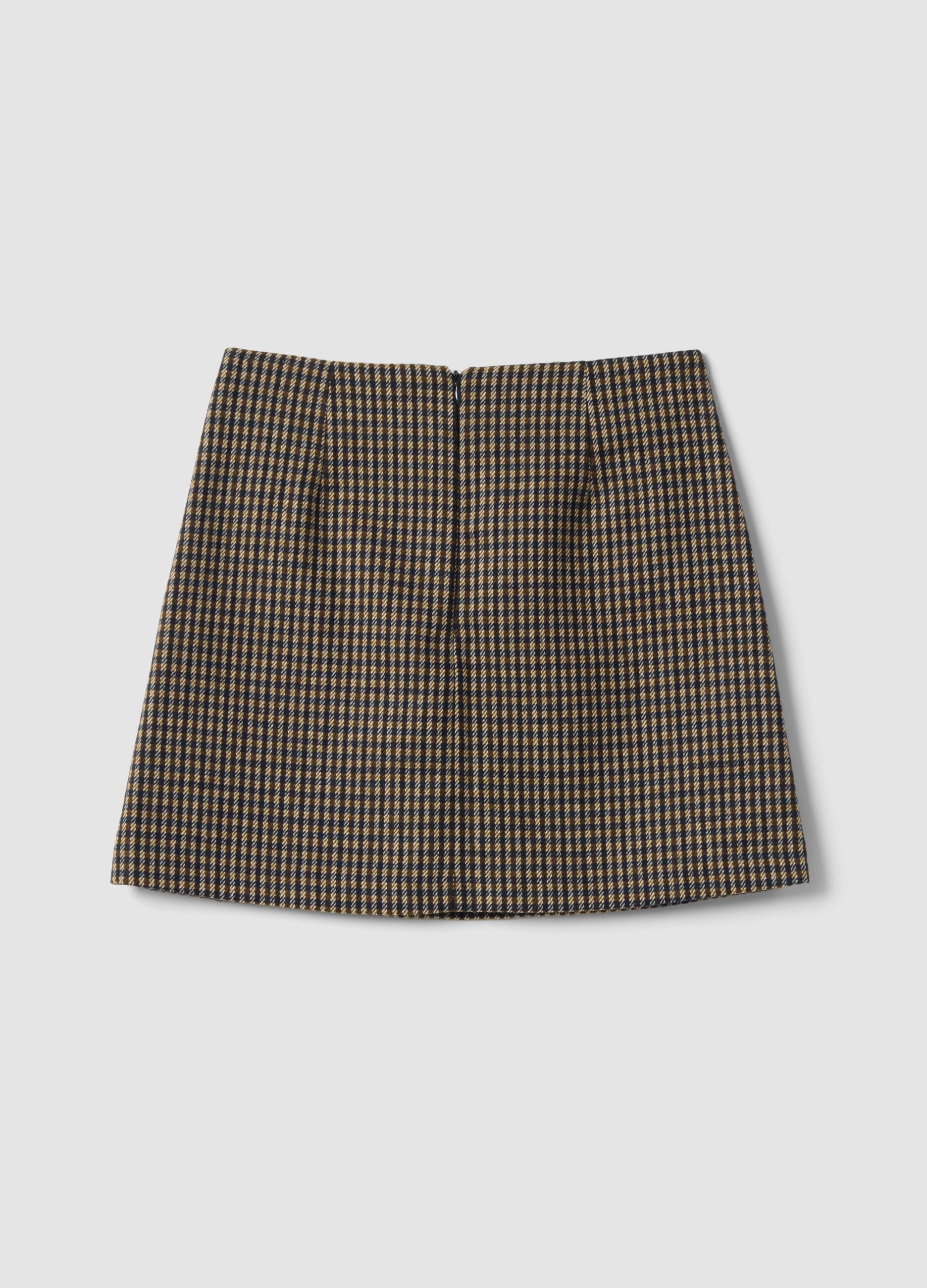 Multicoloured checked wool and viscose-blend skirt
