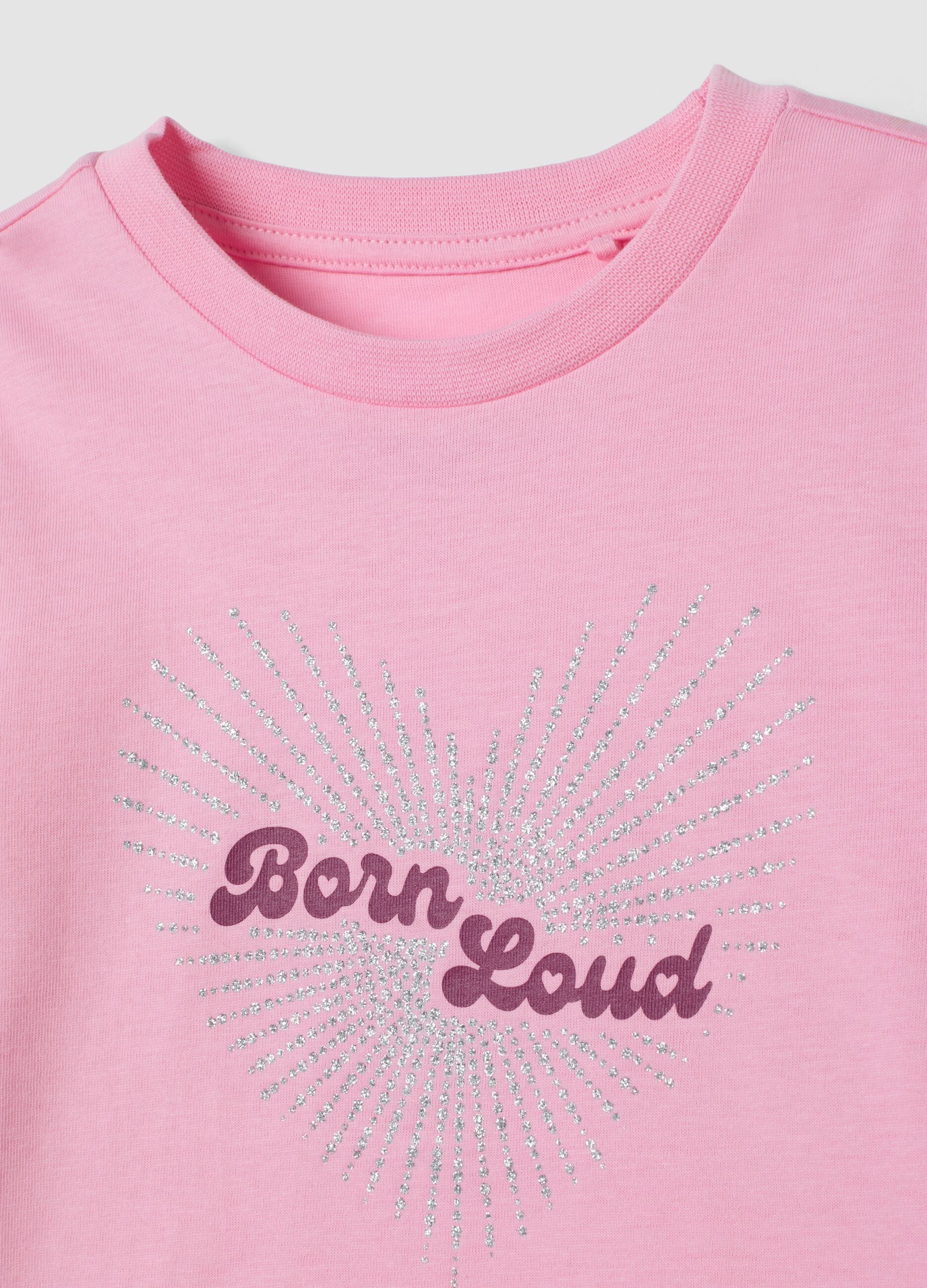 Pink crew-neck T-shirt in 100% organic cotton