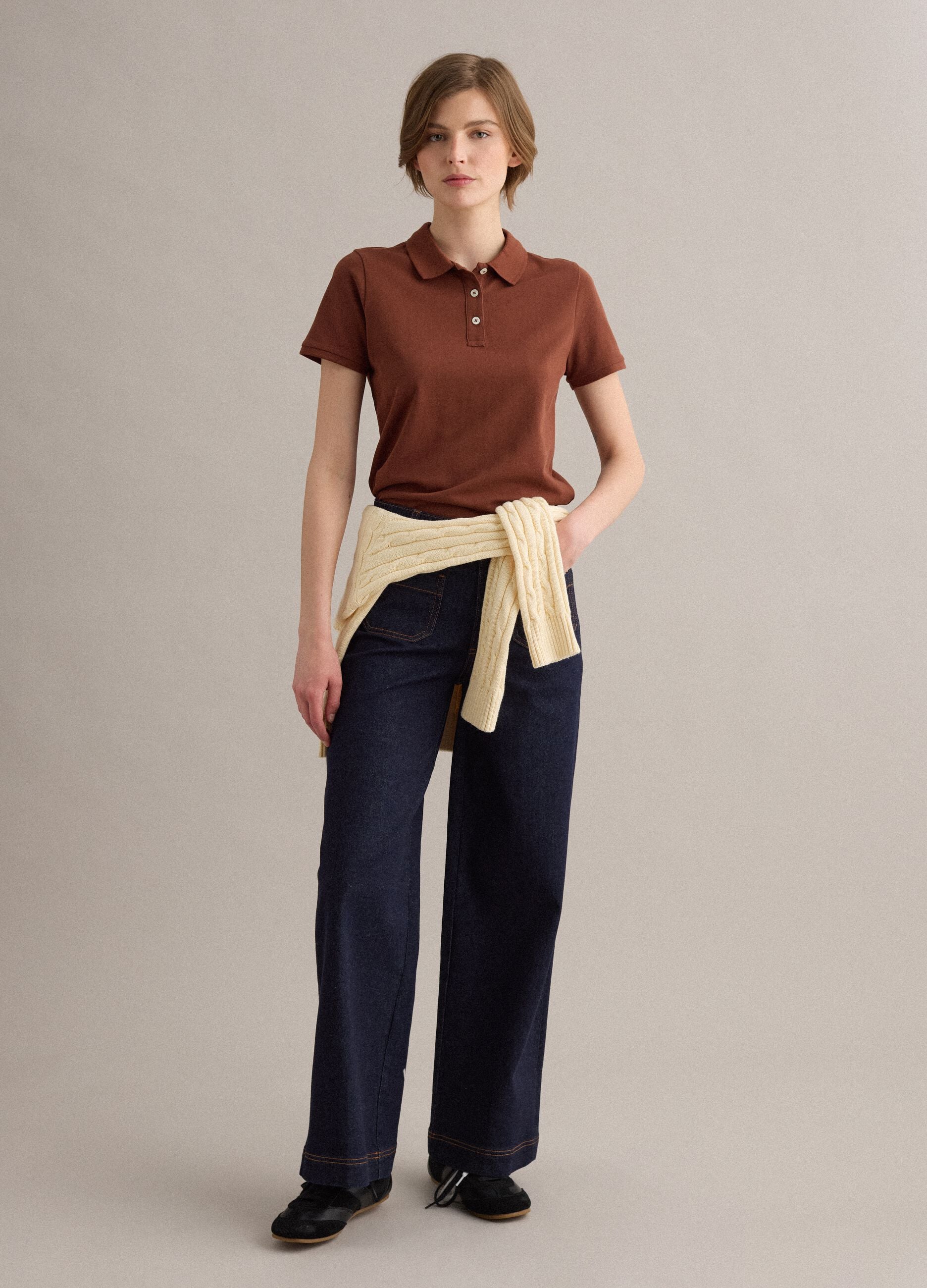 Brown polo shirt in pure organic cotton, regular fit