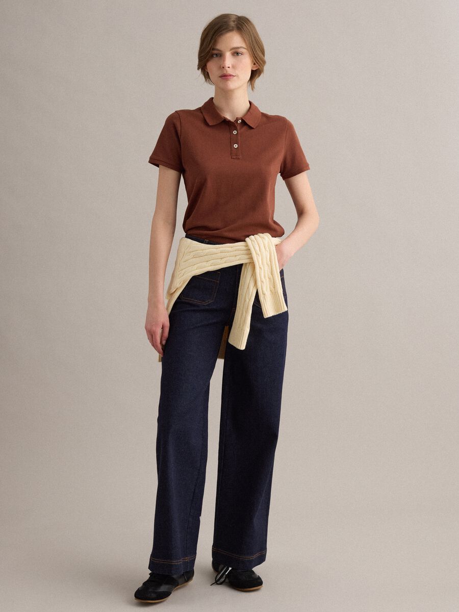 Brown polo shirt in pure organic cotton, regular fit_1