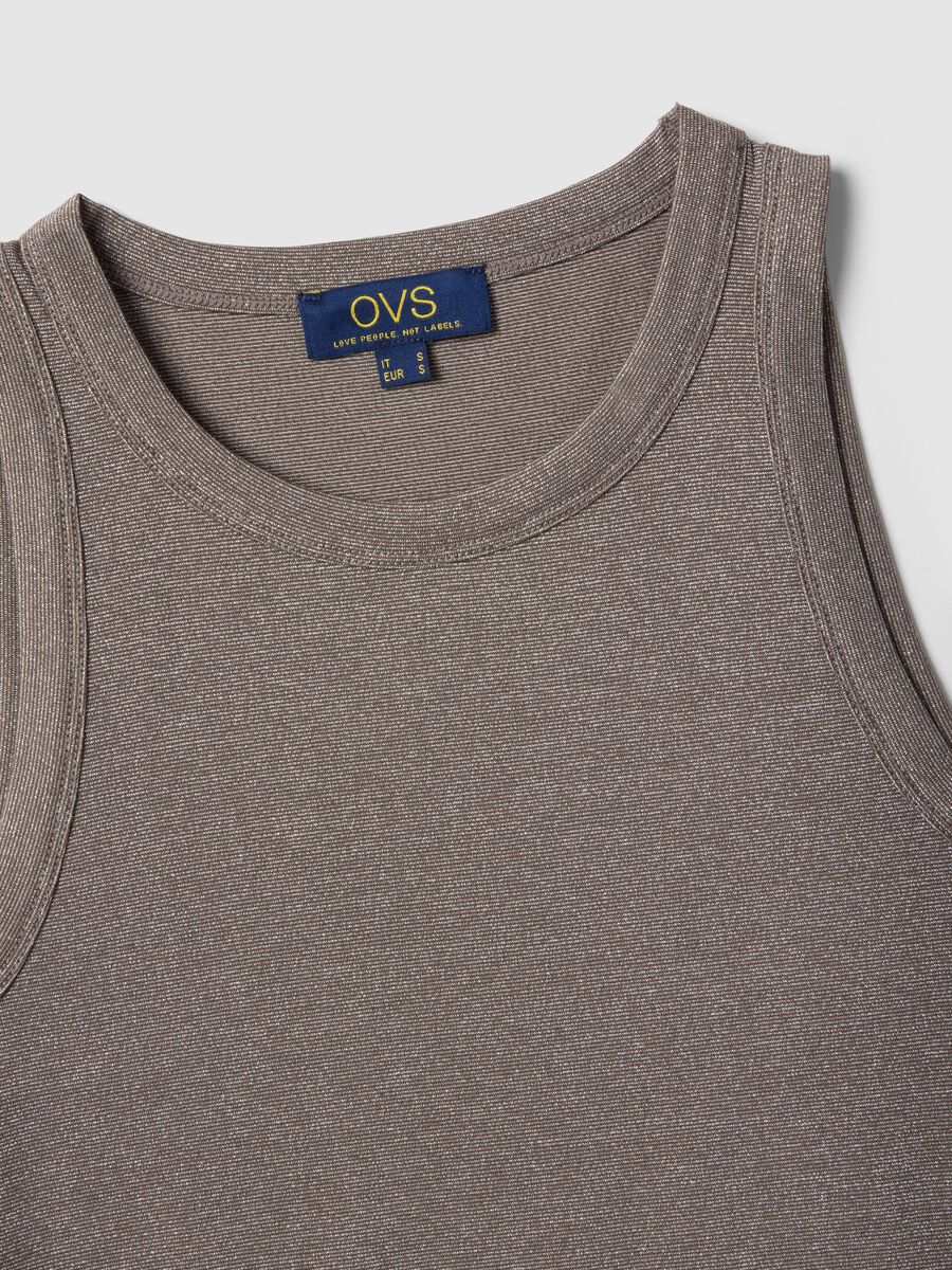 Top glitterato grigio regular fit con spalline sottili_5