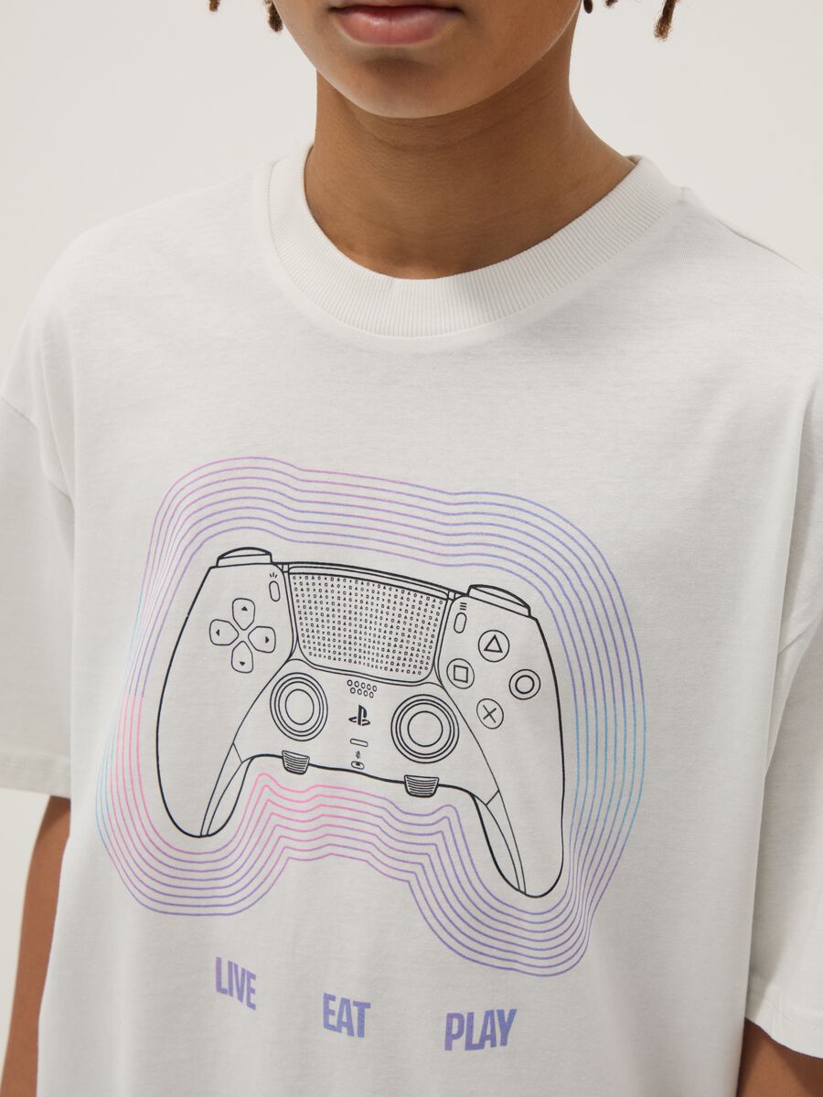 T-shirt in puro cotone bianca oversize fit con stampa da ragazzo_2