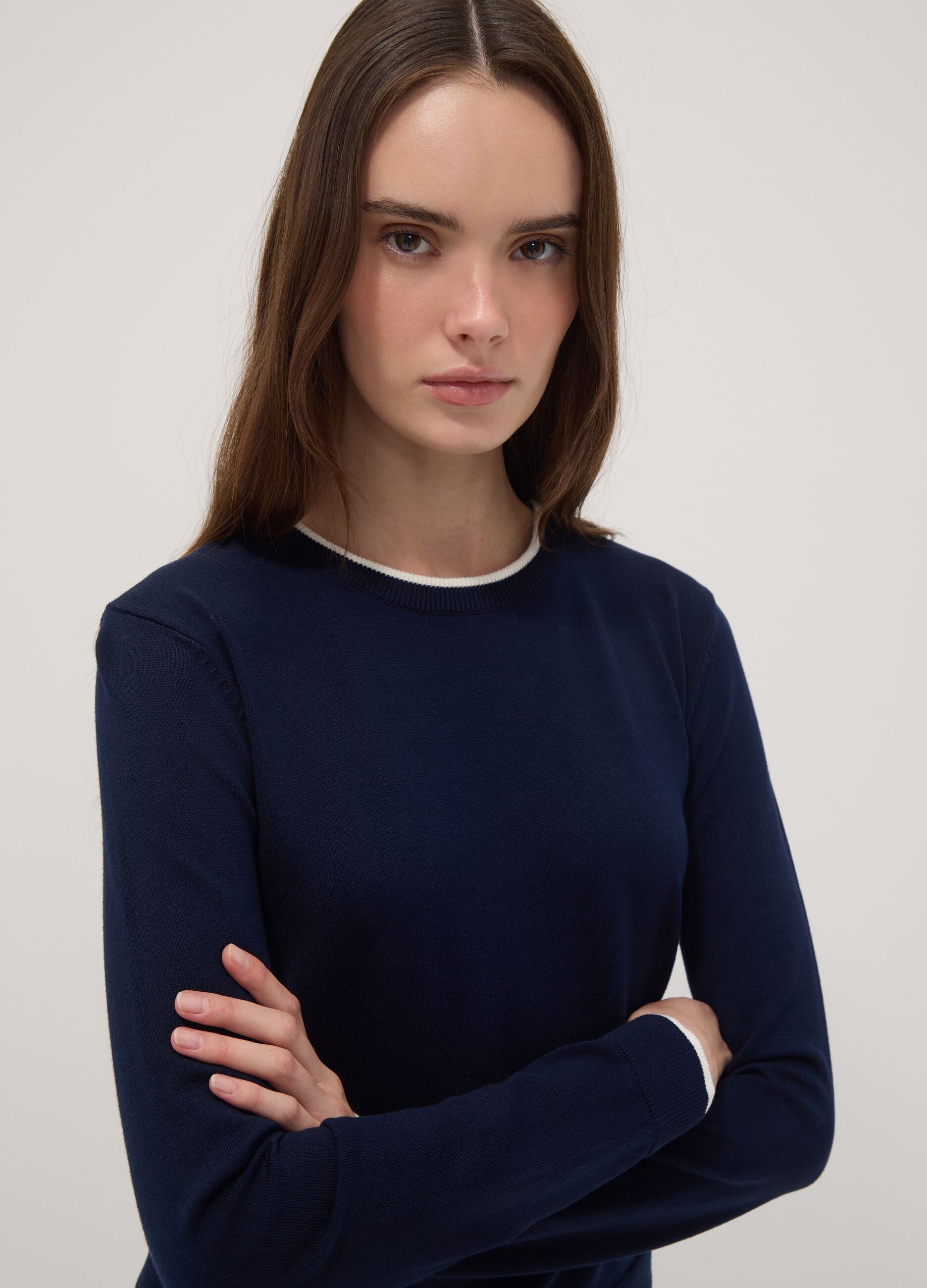 Blue crew-neck jumper in viscose blend