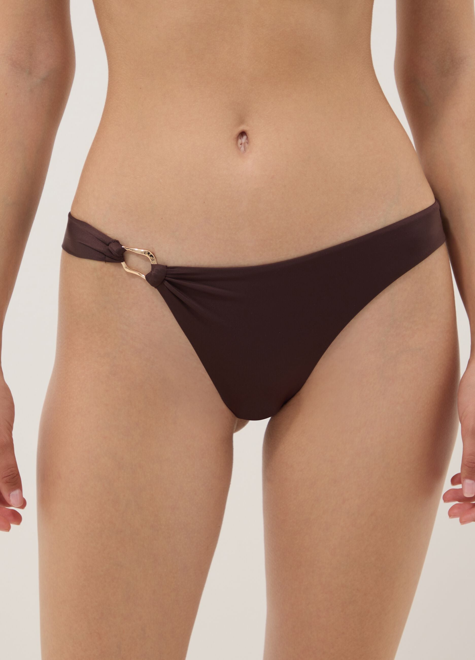 Brown stretch bikini bottoms with ring detail