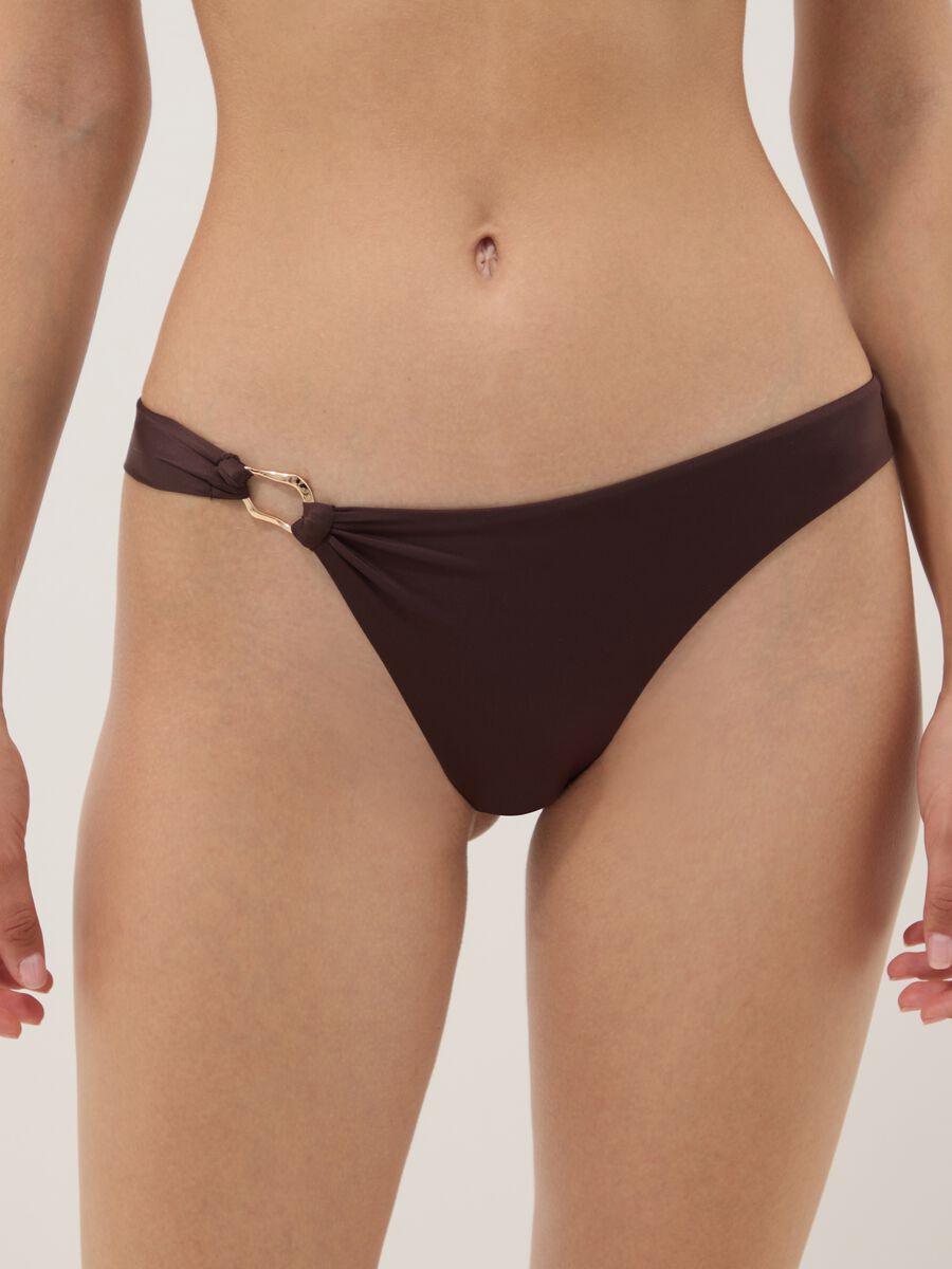 Brown stretch bikini bottoms with ring detail_1