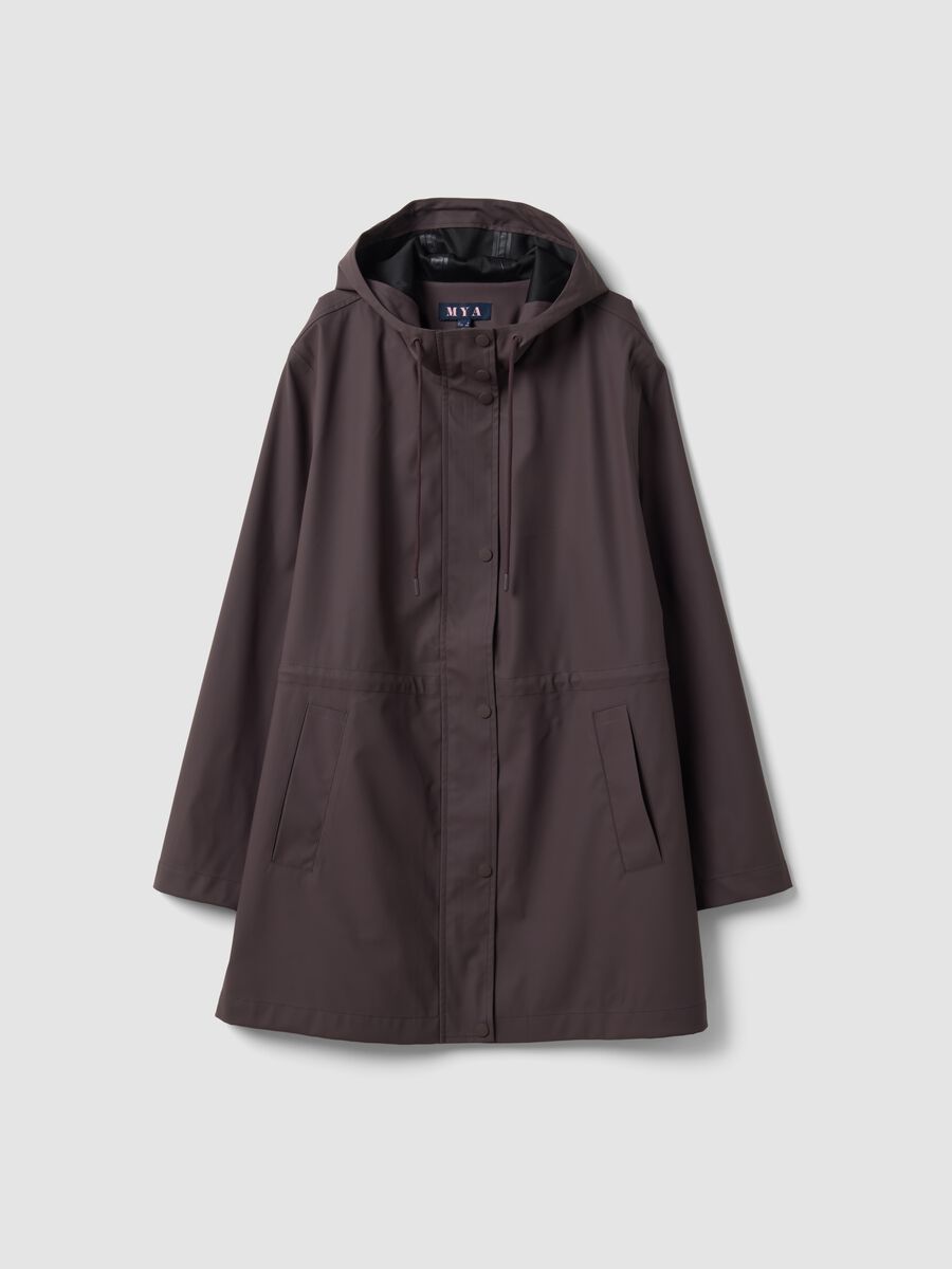 Purple rain jacket with hood, zip and popper fastening, regular fit_0