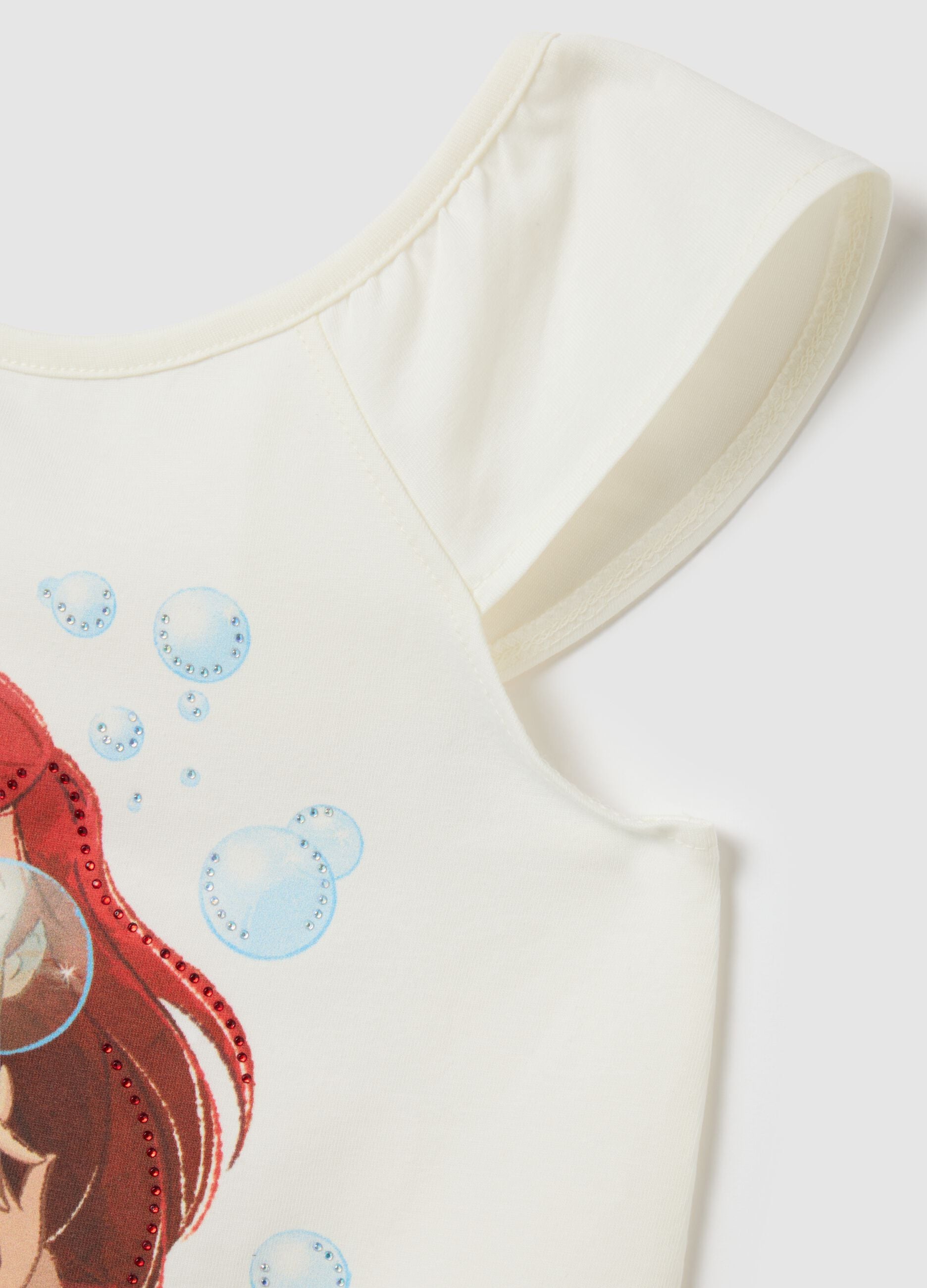 Girls' white cotton stretch top with Disney print