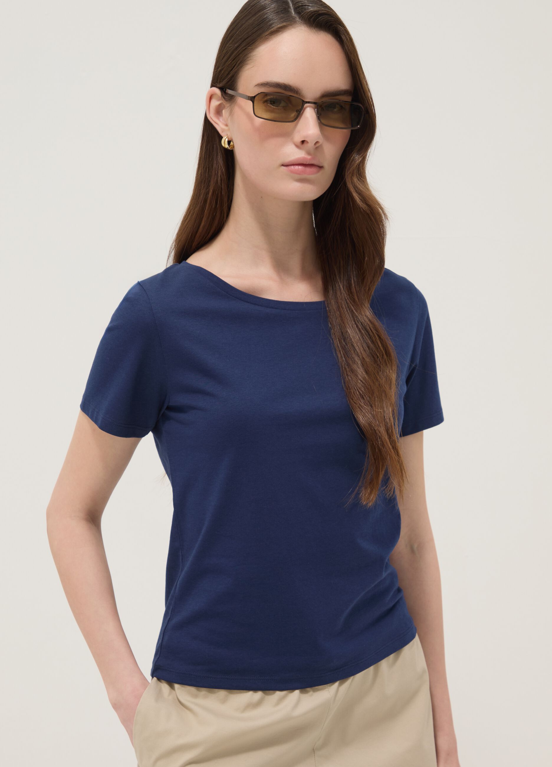 Blue pure cotton short-sleeve T-shirt