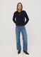 Navy pure cotton crew-neck cardigan with buttons, regular fit_1
