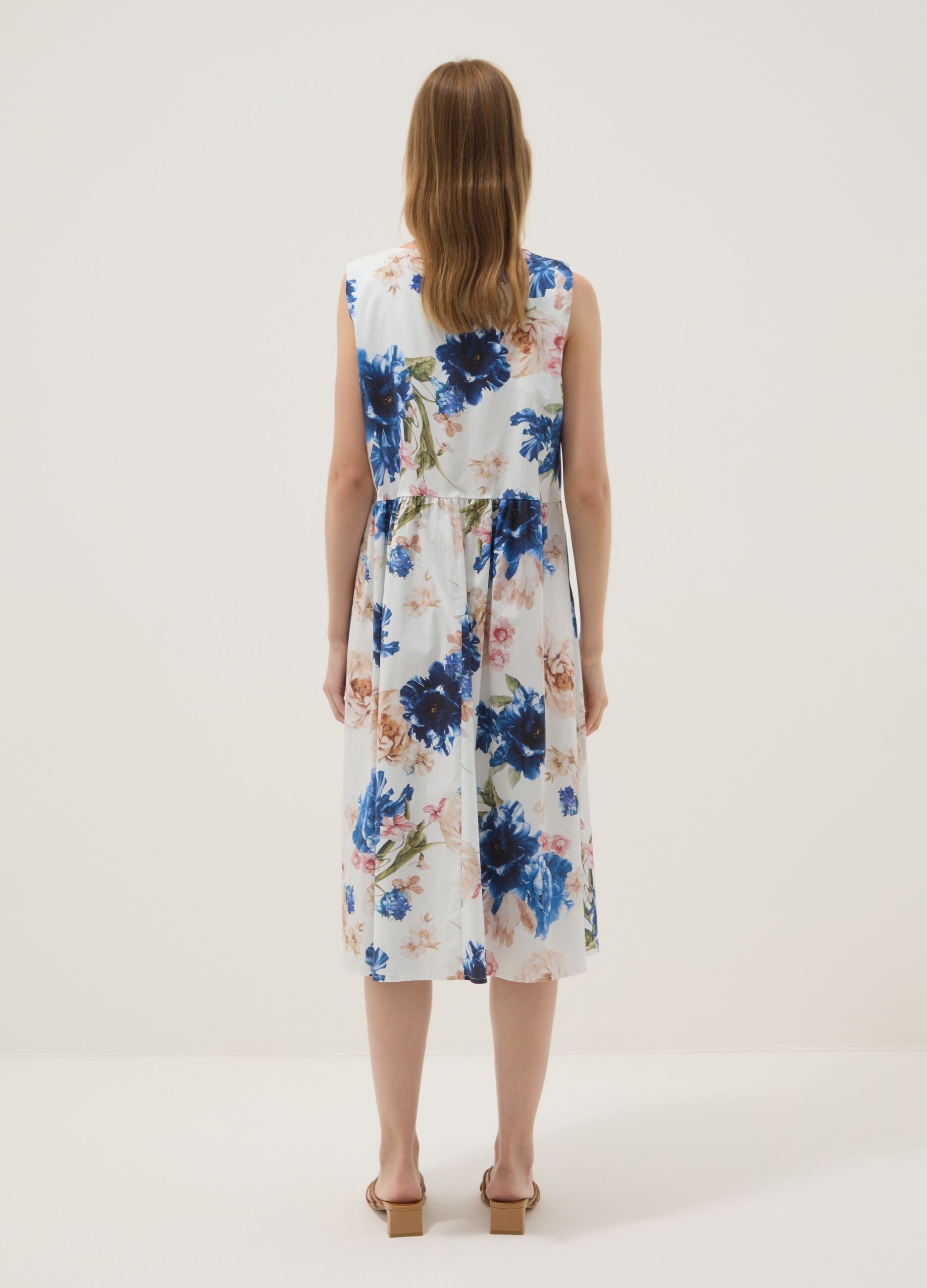 White floral midi dress in stretch cotton