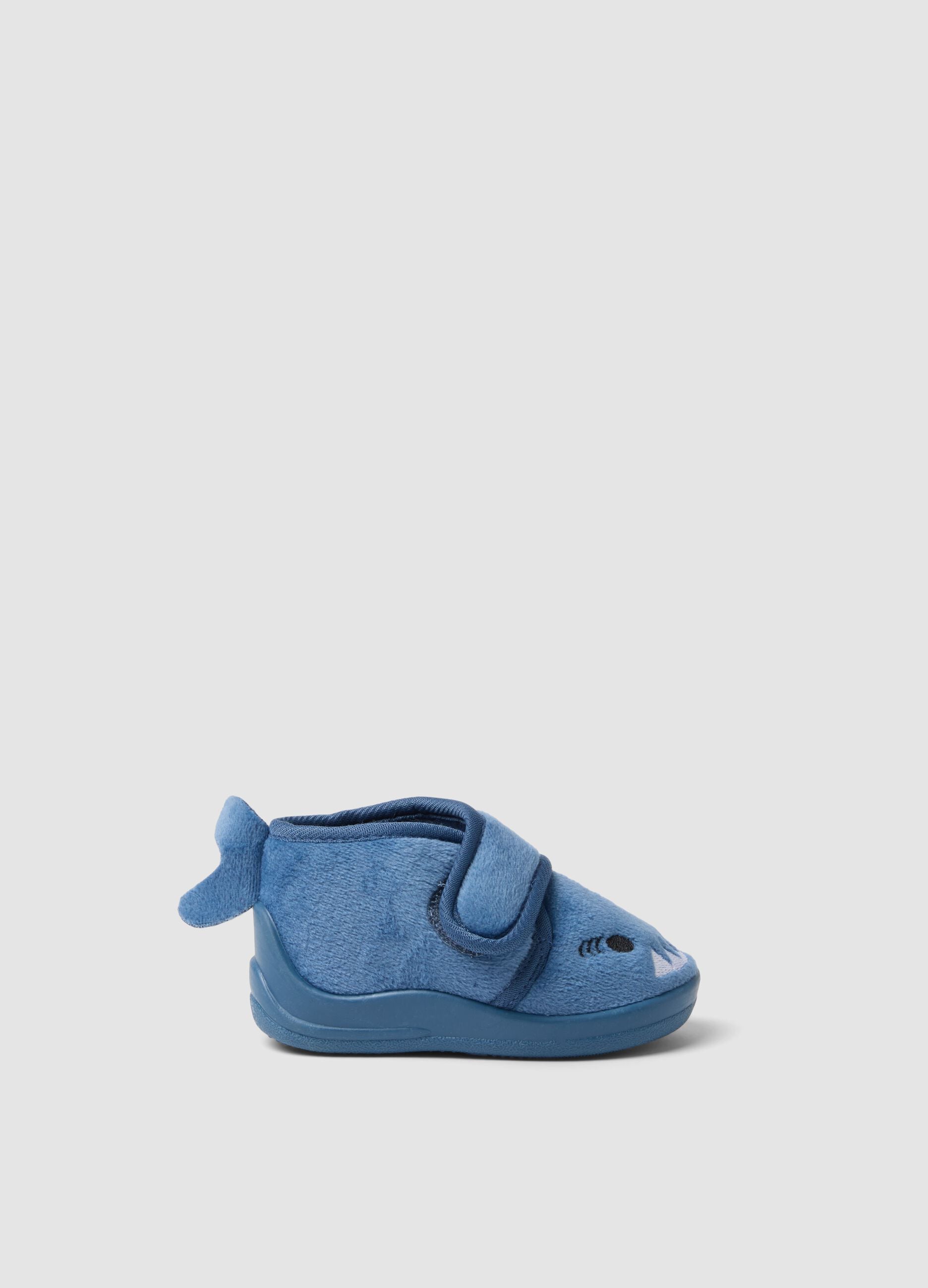 Blue shark slippers with Velcro fastening