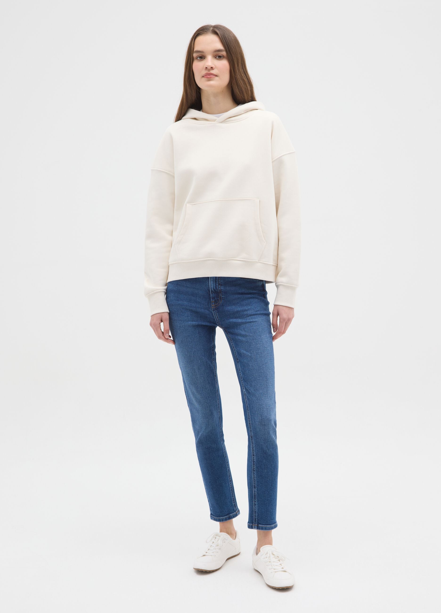 High-waisted blue skinny jeans in stretch cotton