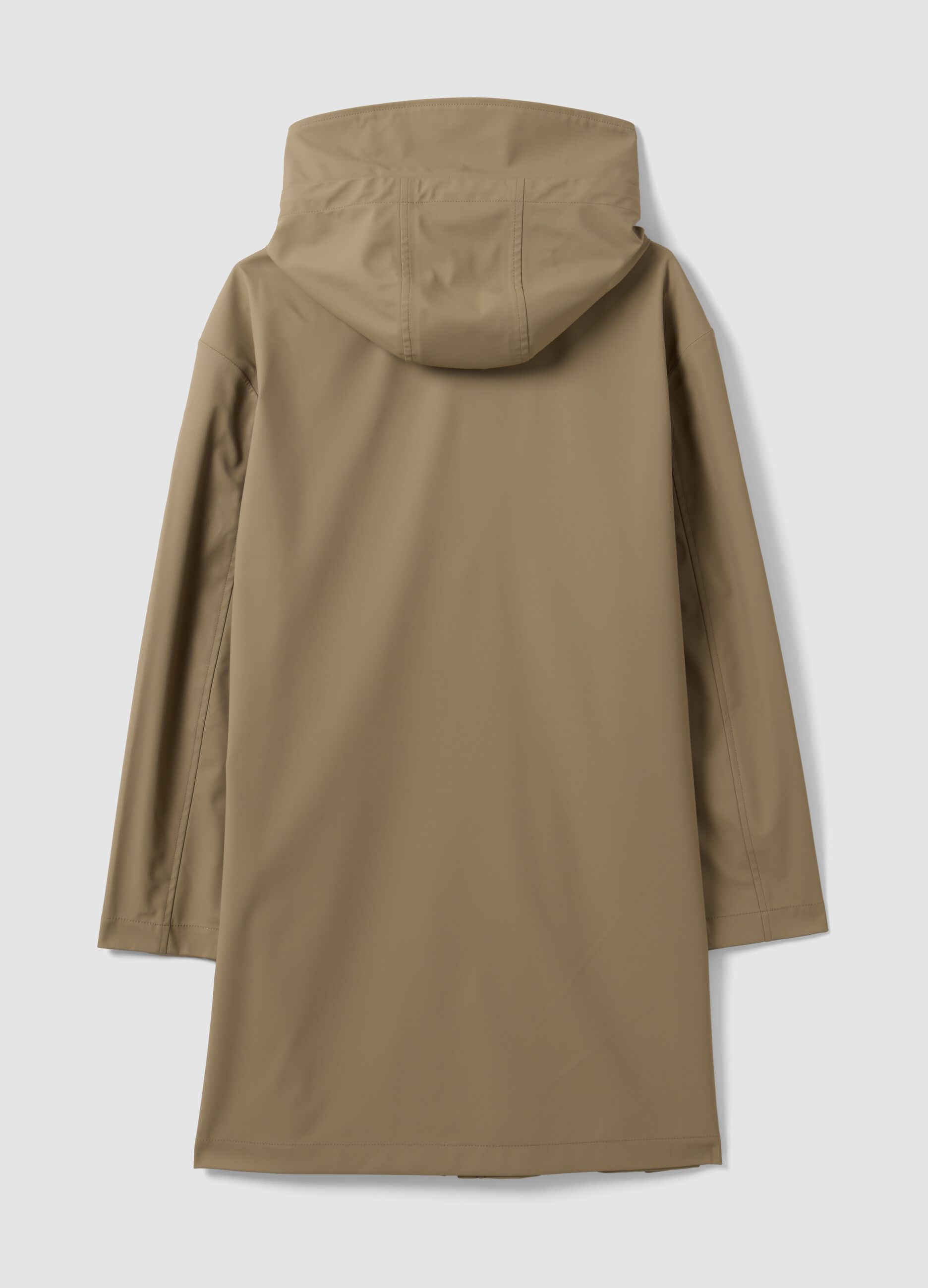 Beige long hooded jacket with zip