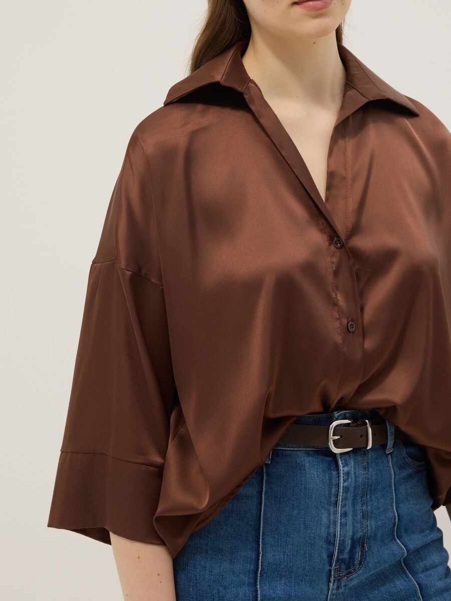 Brown Satin Regular Fit Blouse_3