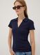 Blue stretch cotton polo shirt with open V-neck, regular fit_0