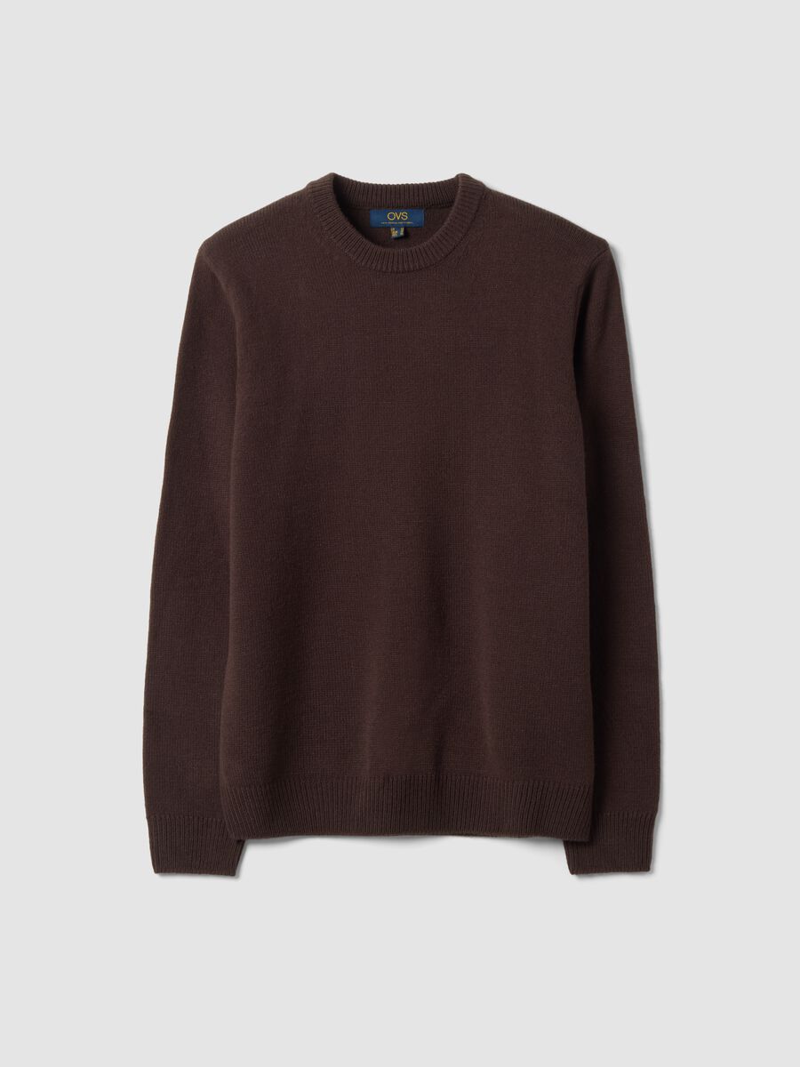 Brown crew-neck jersey knit jumper, regular fit_0