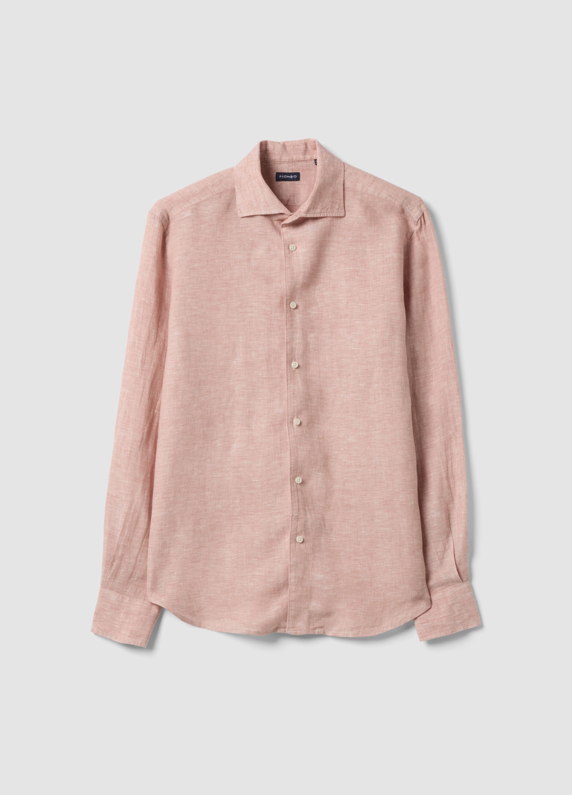 Slim Fit Long Sleeve Pink Pure Linen Shirt