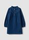Blue wide-fit pure cotton dress with crew neck and ruffle for girls_0